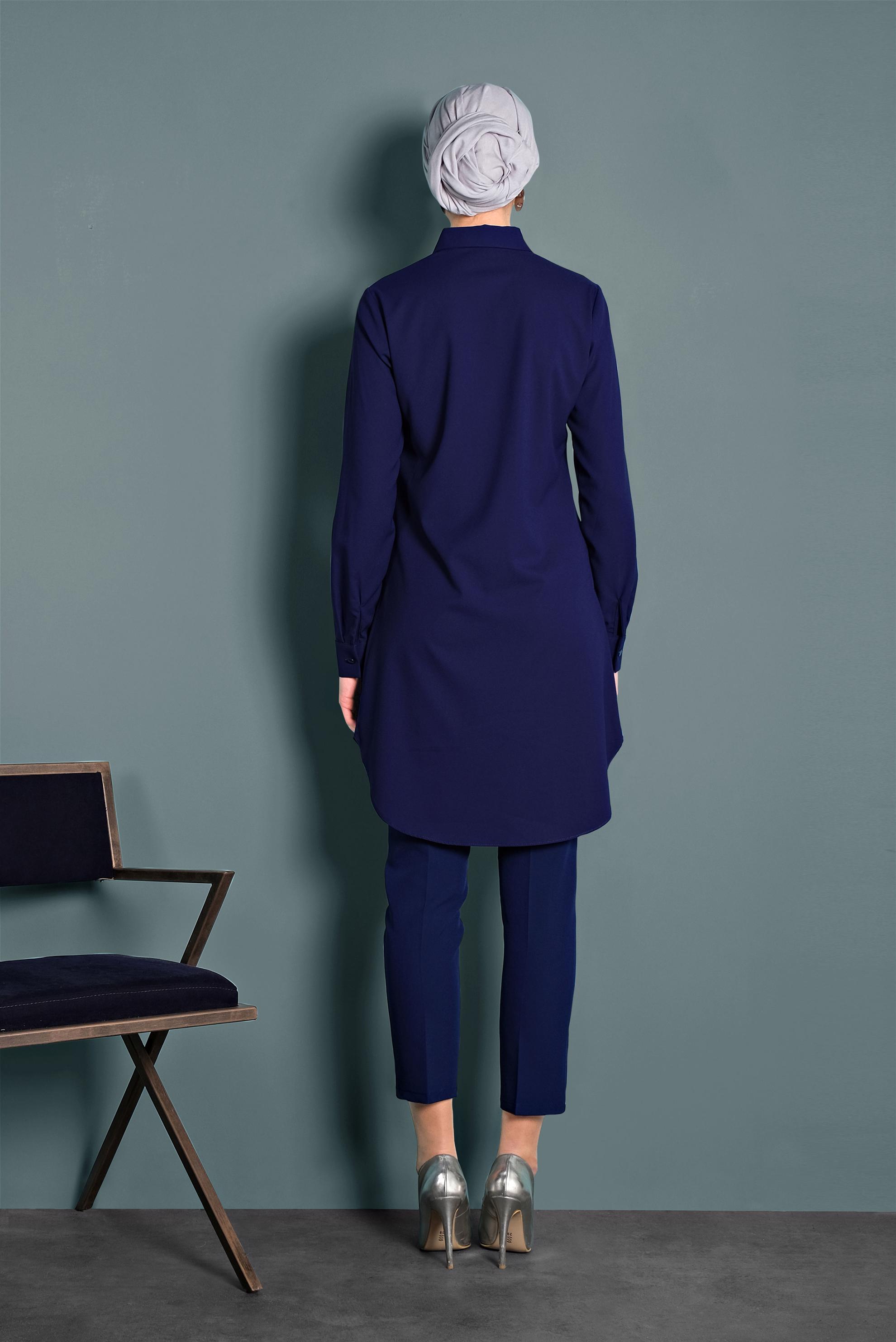 Tesettür giyim LACİVERT DAR PAÇA ARA BEL DÜĞMELİ PANTOLON 70030