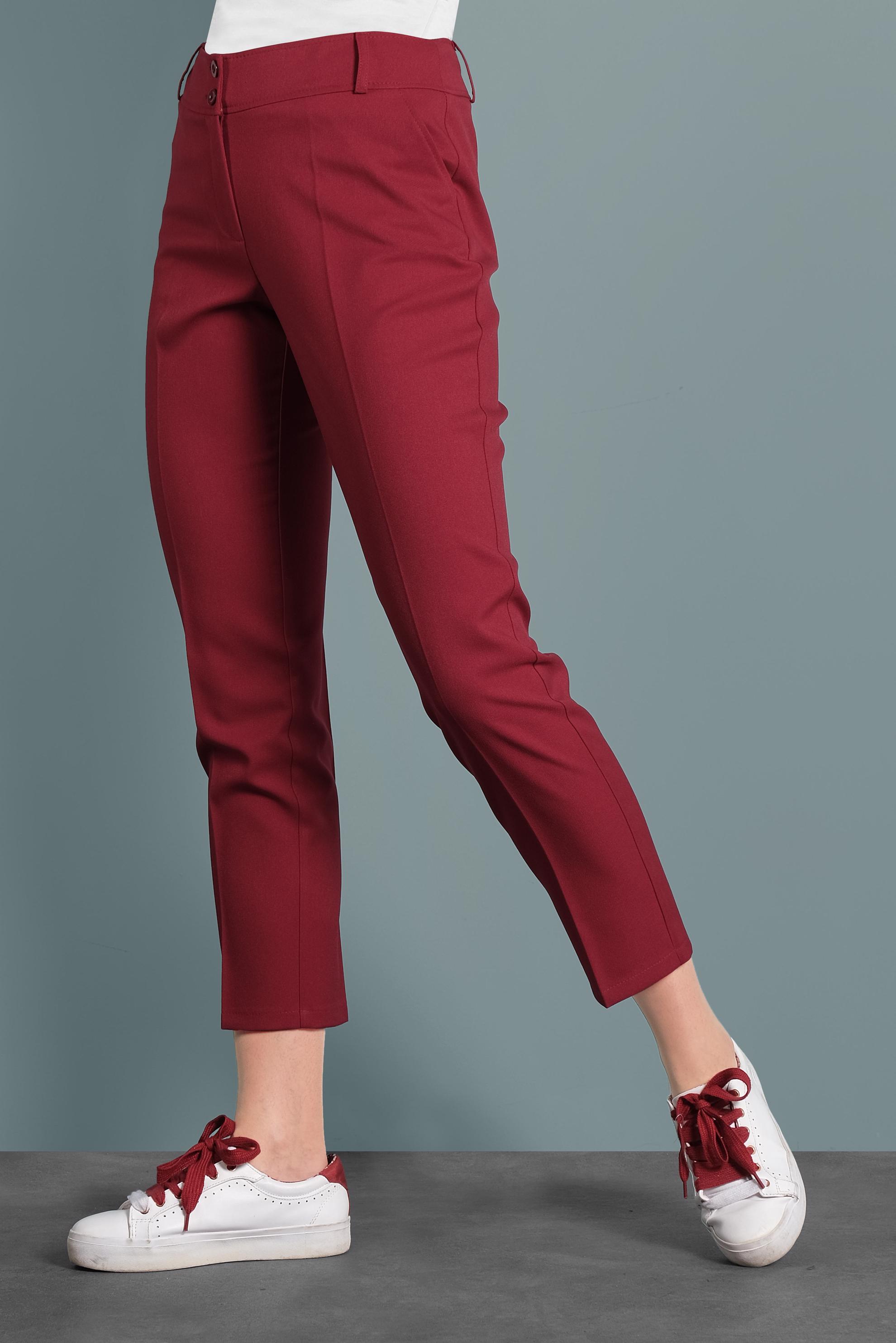 Tesettür giyim KIRMIZI DÜĞMELİ ARA BEL KUMAŞ PANTOLON 70031