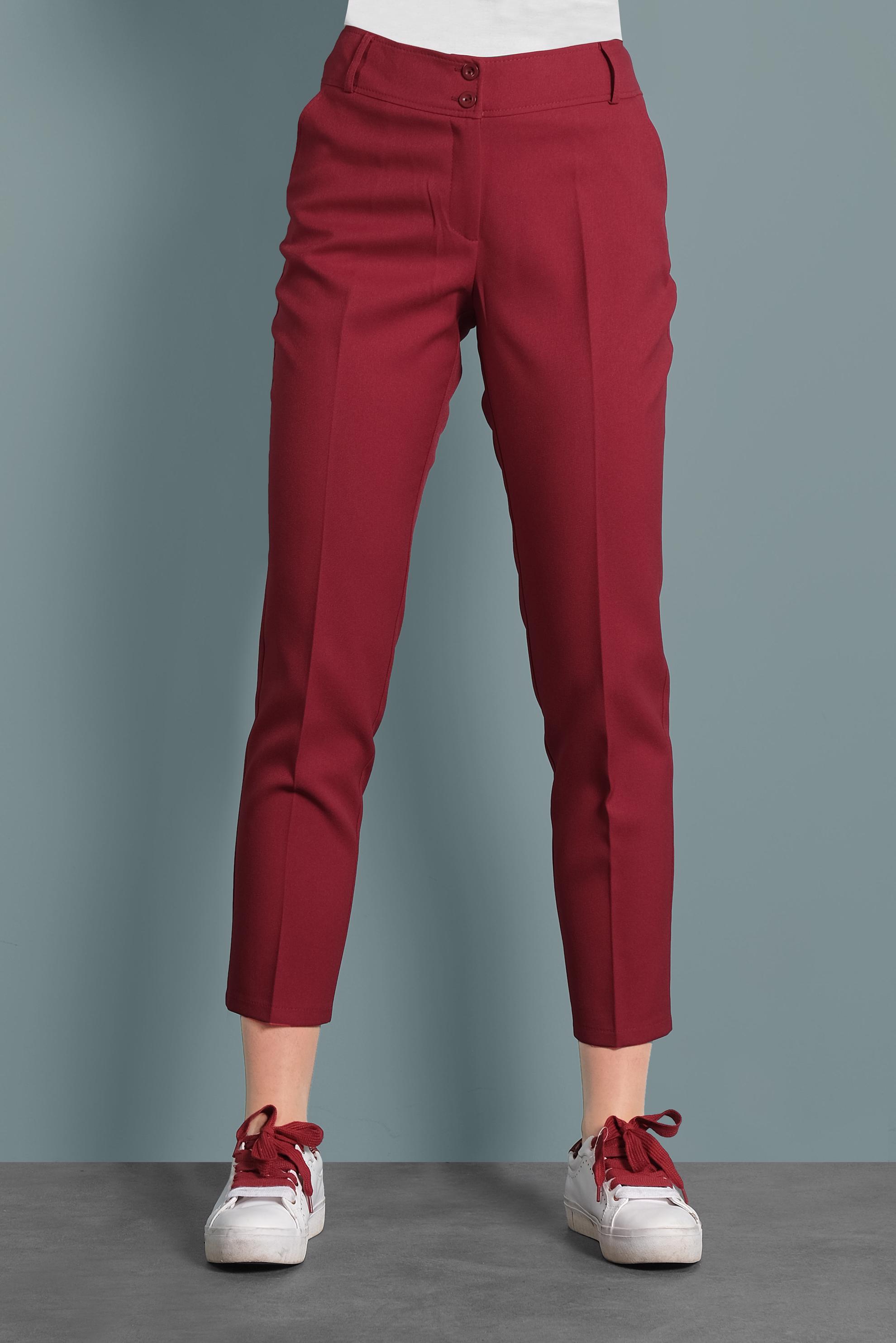 Tesettür giyim KIRMIZI DÜĞMELİ ARA BEL KUMAŞ PANTOLON 70031