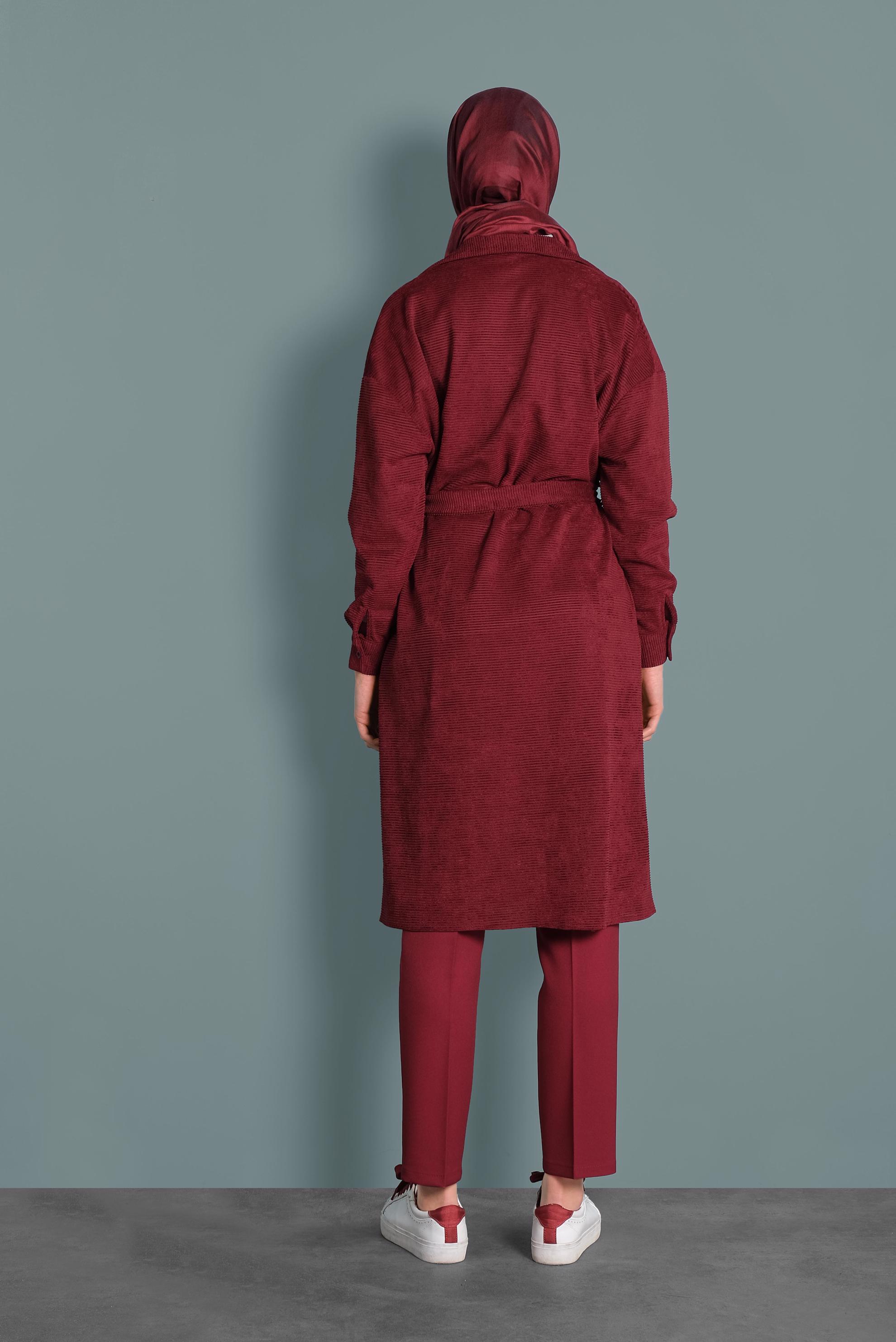 Tesettür giyim KIRMIZI DÜĞMELİ ARA BEL KUMAŞ PANTOLON 70031