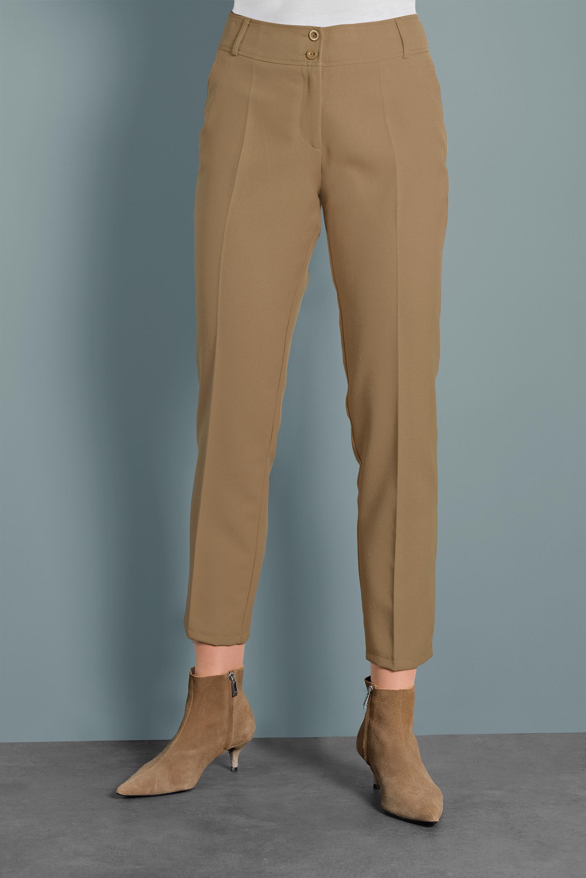 Tesettür giyim BEJ DÜĞMELİ ARA BEL KUMAŞ PANTOLON 70031