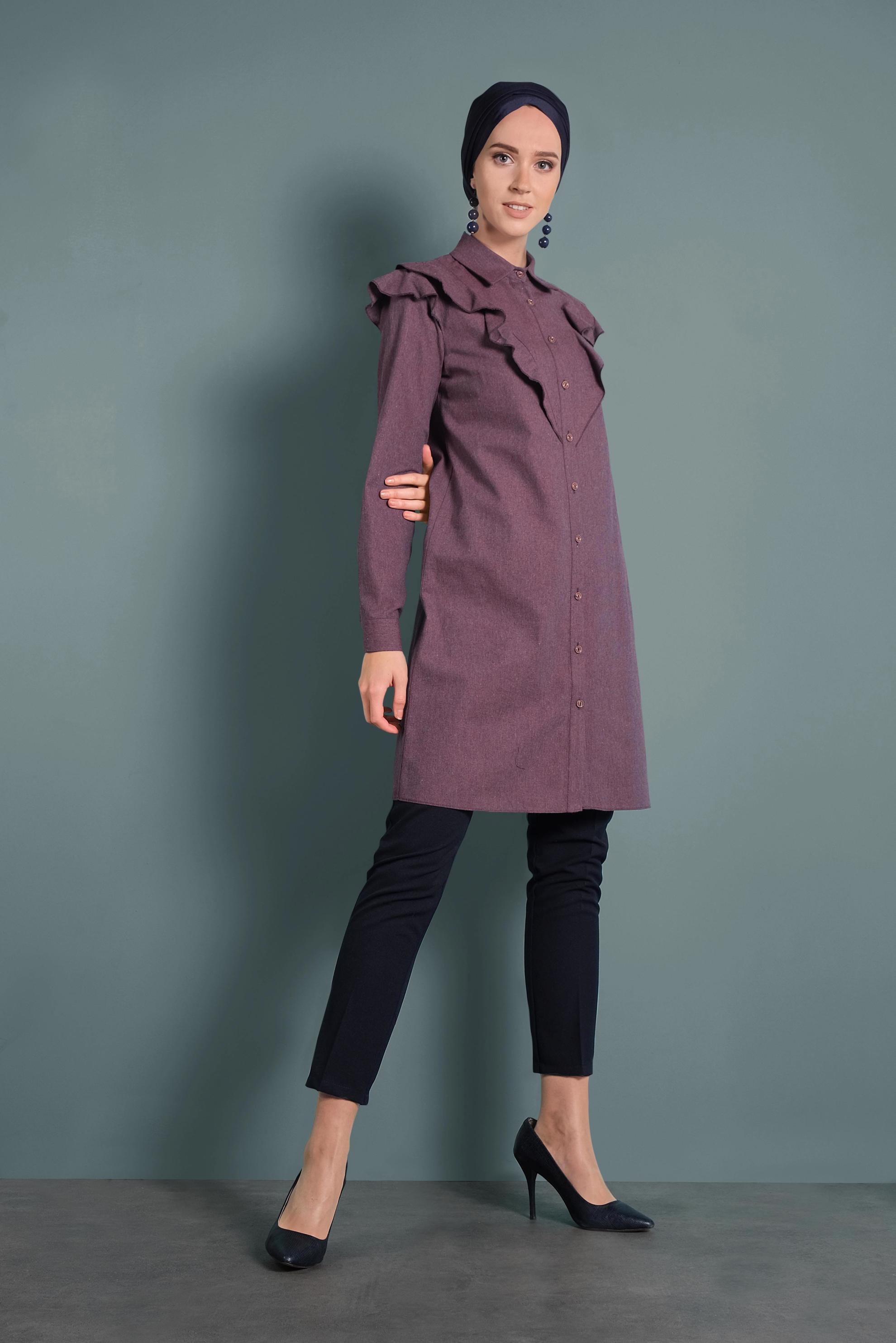 Tesettür giyim LACİVERT DÜĞMELİ ARA BEL KUMAŞ PANTOLON 70031