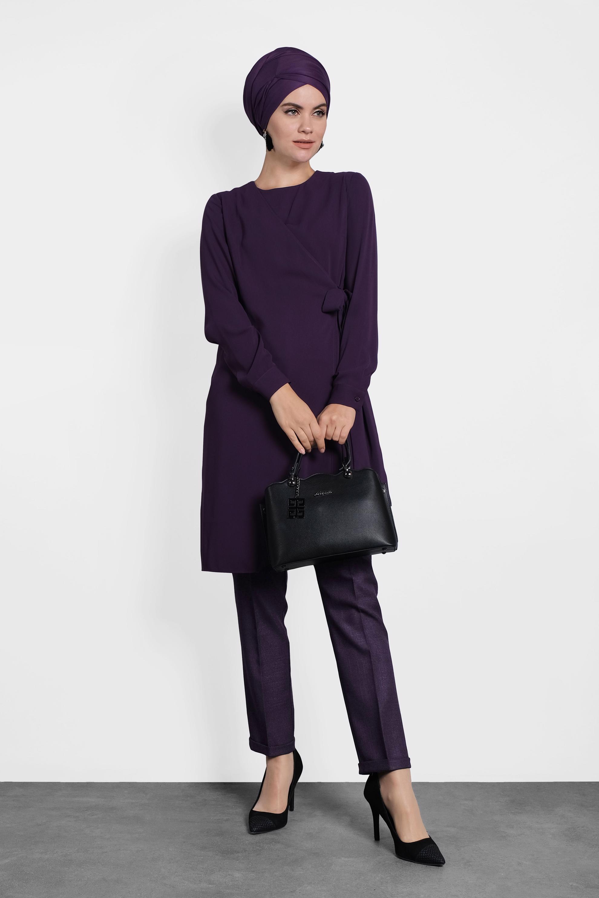 Tesettür giyim MOR ARA BEL BORU PAÇA PANTOLON 70011-1