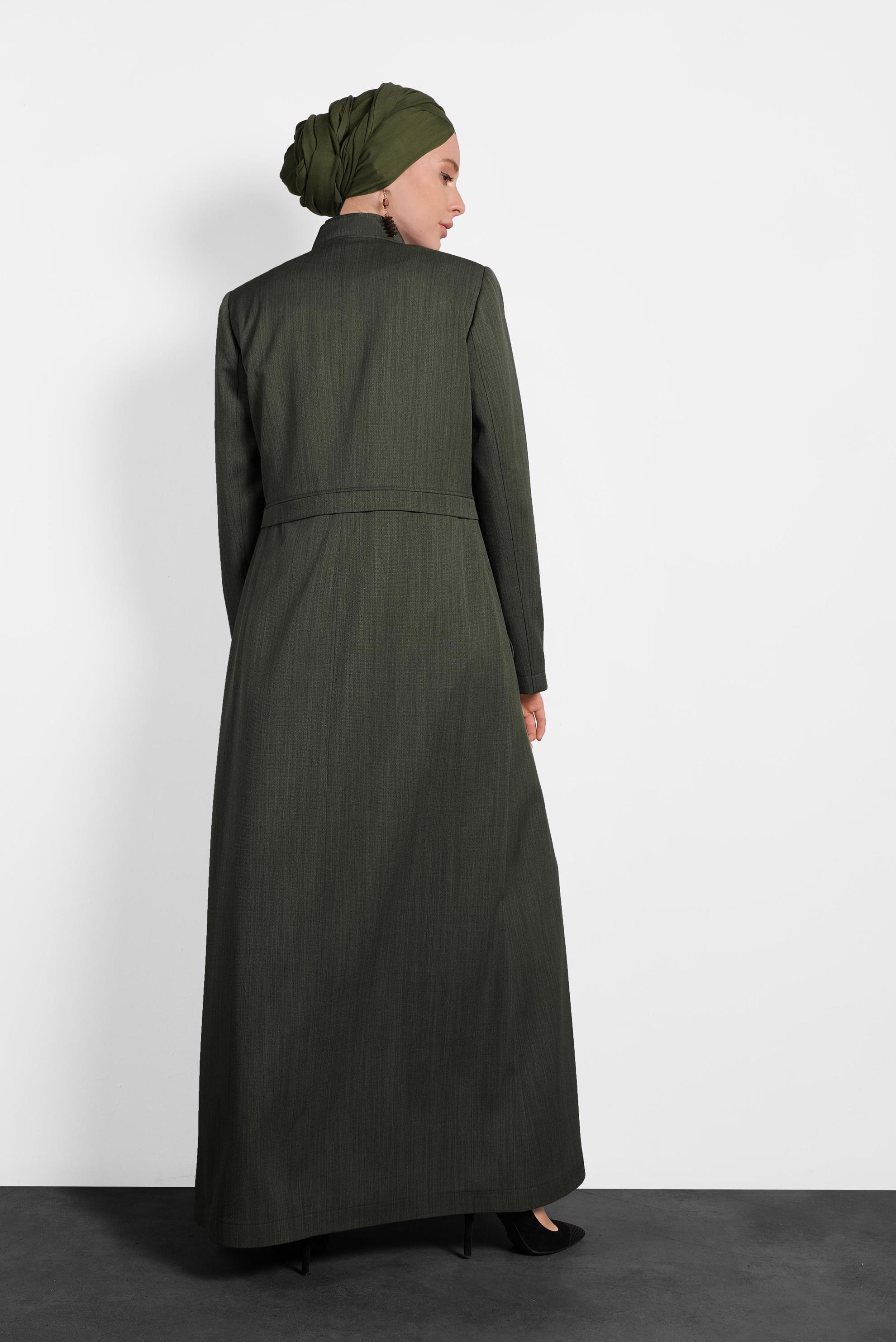 Hijab clothing KHAKI MANDARIN COLLAR HIDDEN BUTTONED TOPCOAT 10007