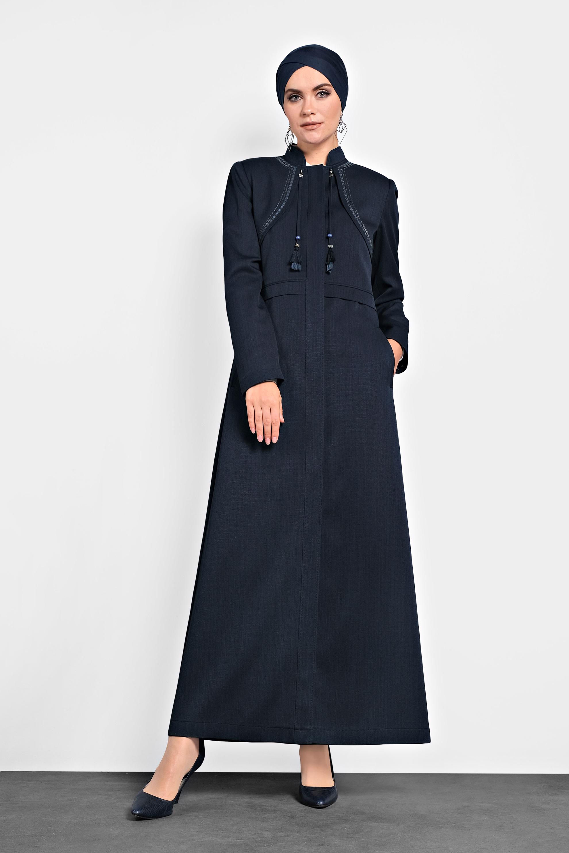 Tesettür giyim LACİVERT HAKİM YAKA GİZLİ DÜĞMELİ PARDESÜ 10007