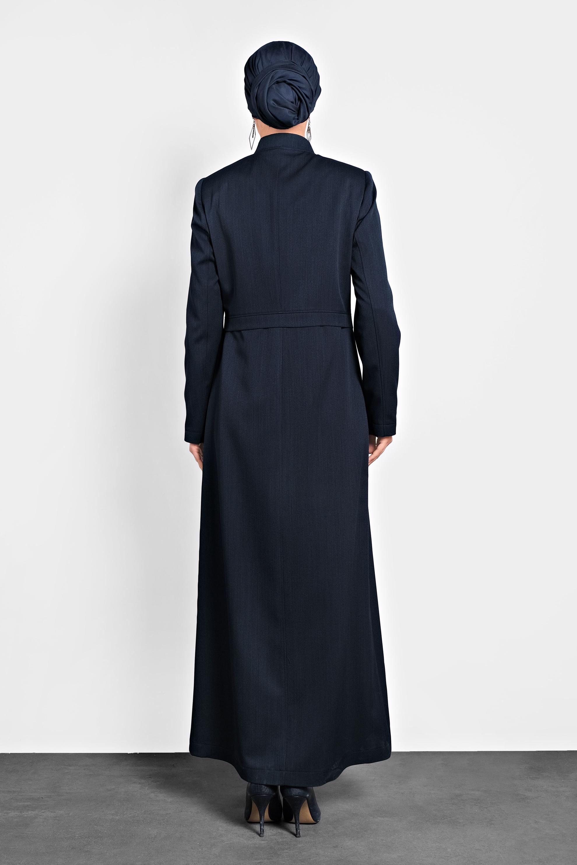 Tesettür giyim LACİVERT HAKİM YAKA GİZLİ DÜĞMELİ PARDESÜ 10007