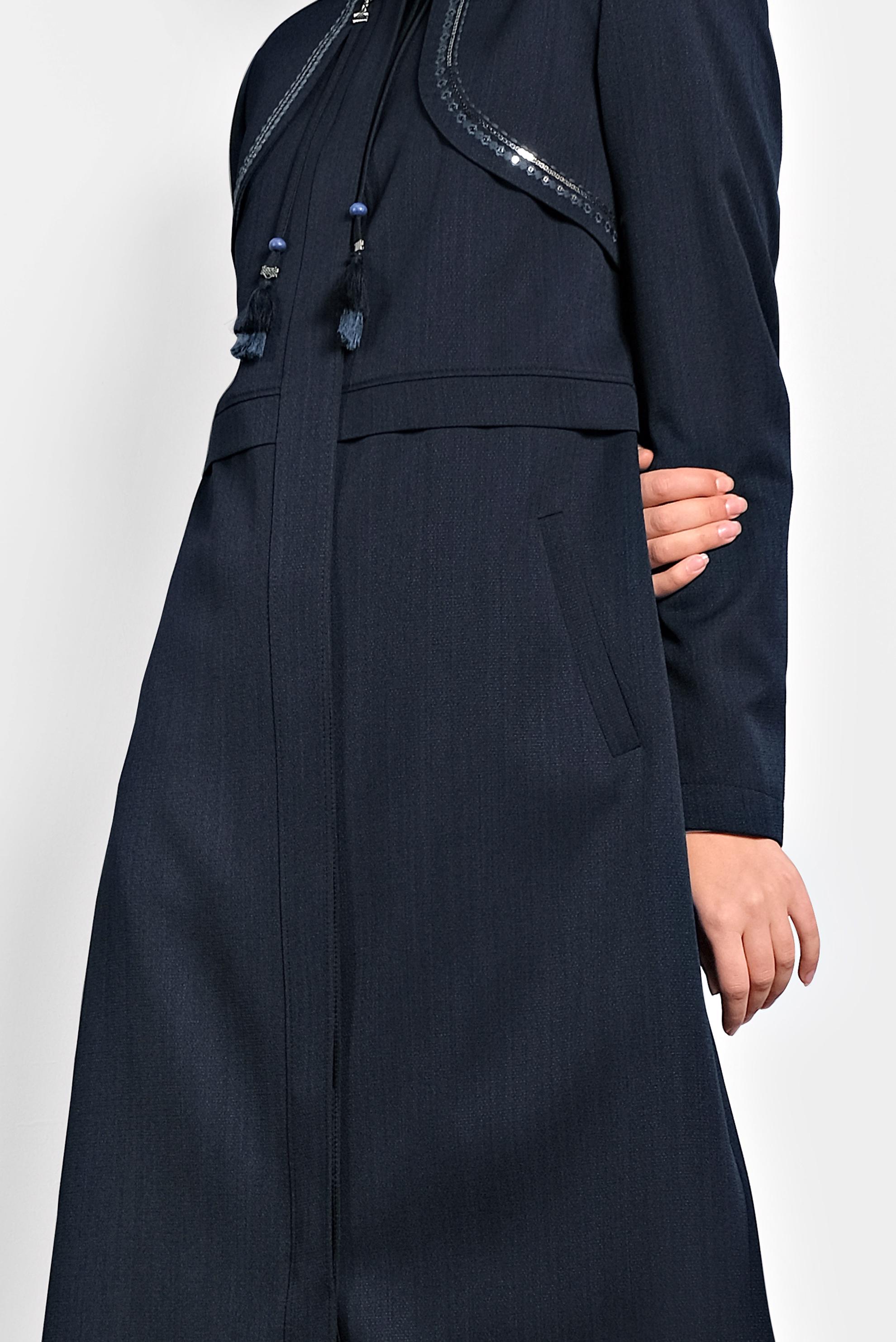 Tesettür giyim LACİVERT HAKİM YAKA GİZLİ DÜĞMELİ PARDESÜ 10007