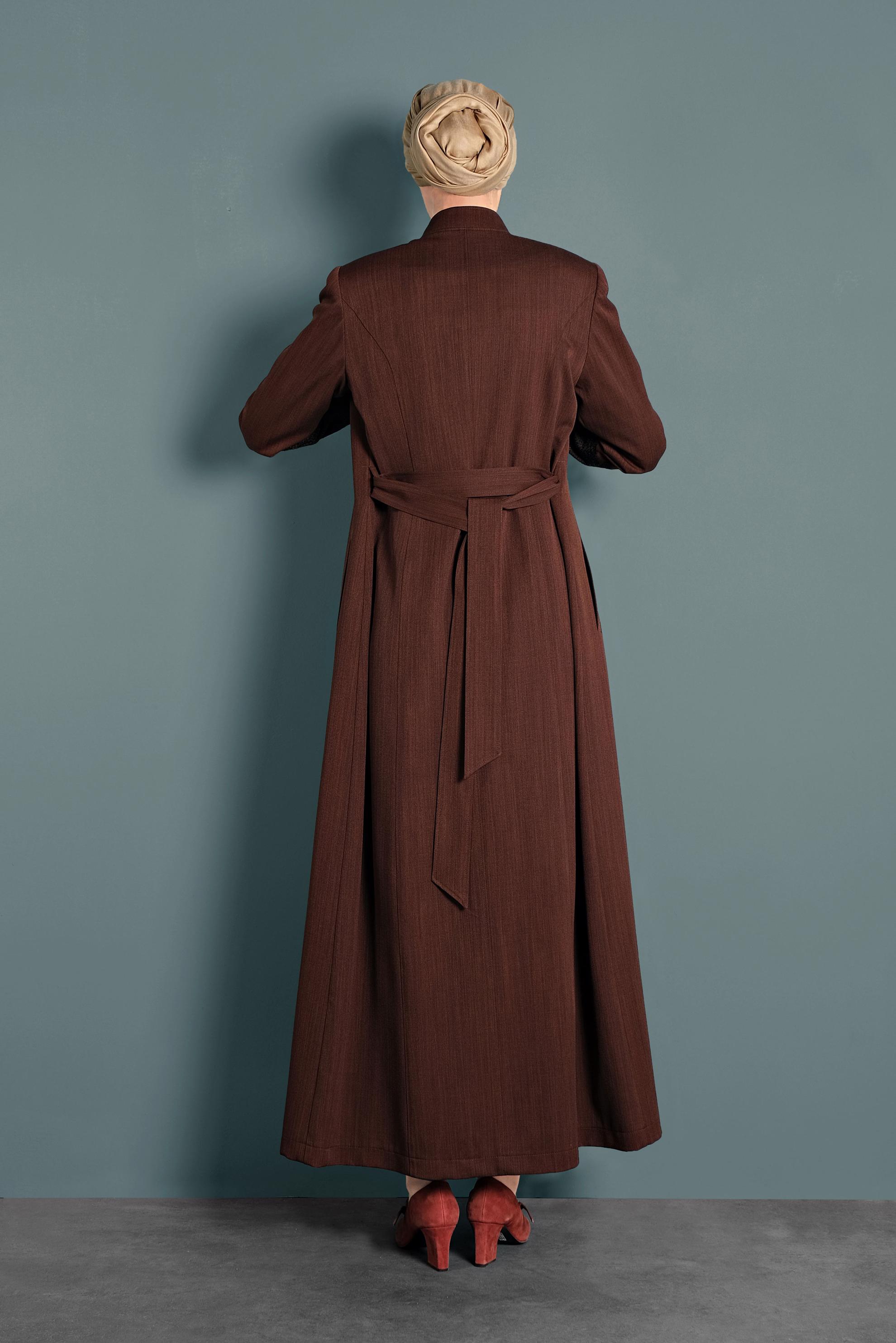 Hijab clothing ORANGE FISHNET DETAILED TOPCOAT 10009