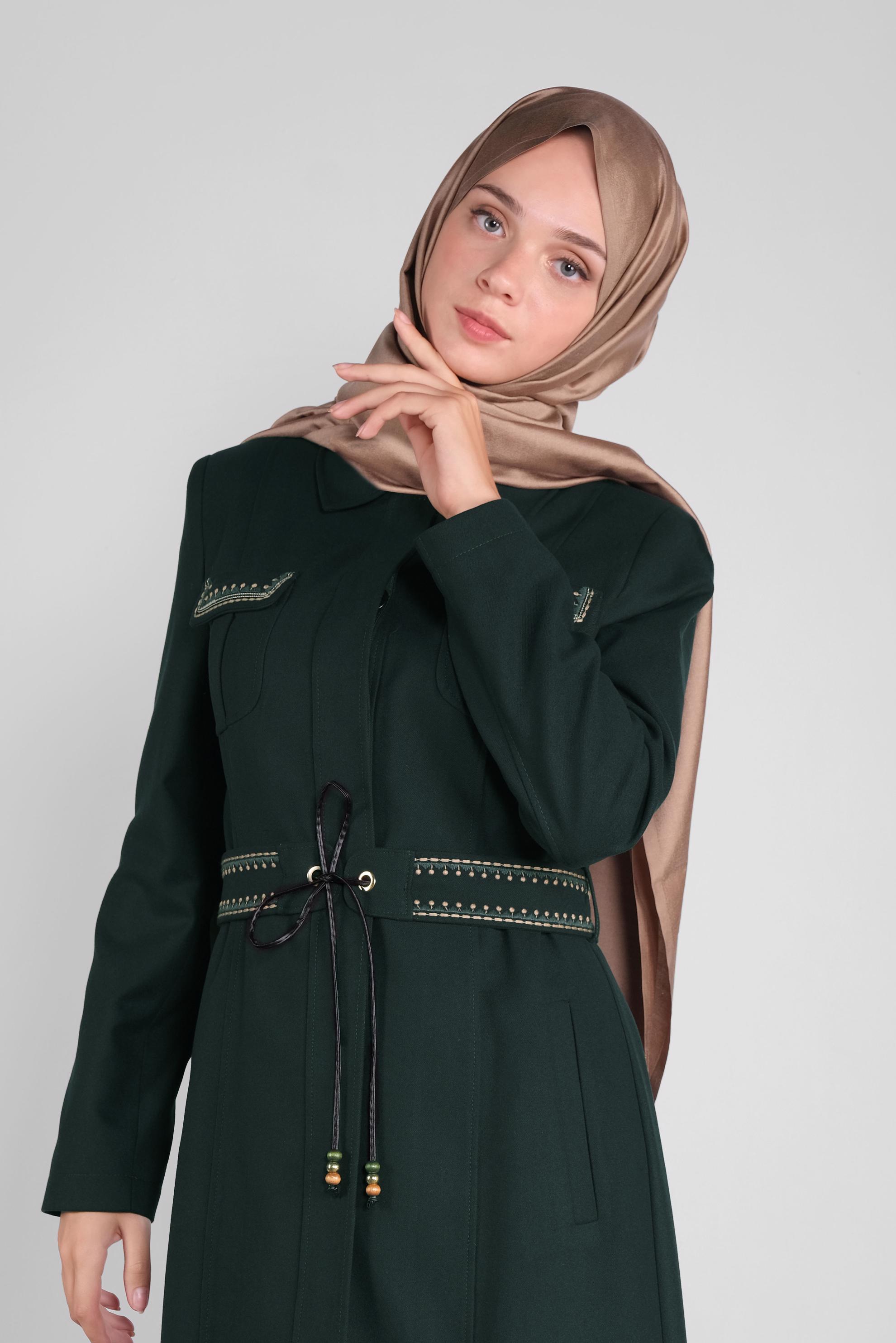 Hijab clothing GREEN EMBROIDERED TOPCOAT 10010 