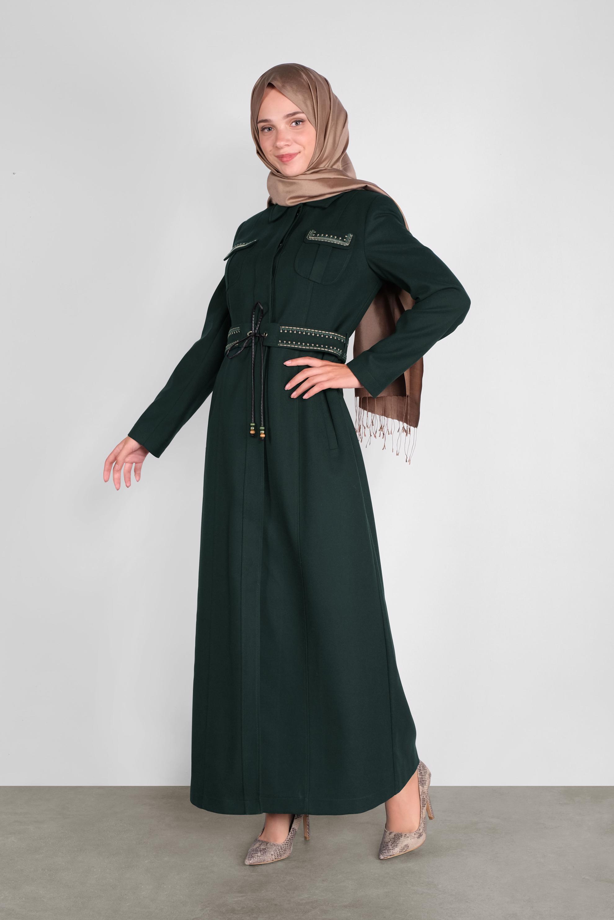 Hijab clothing GREEN EMBROIDERED TOPCOAT 10010 
