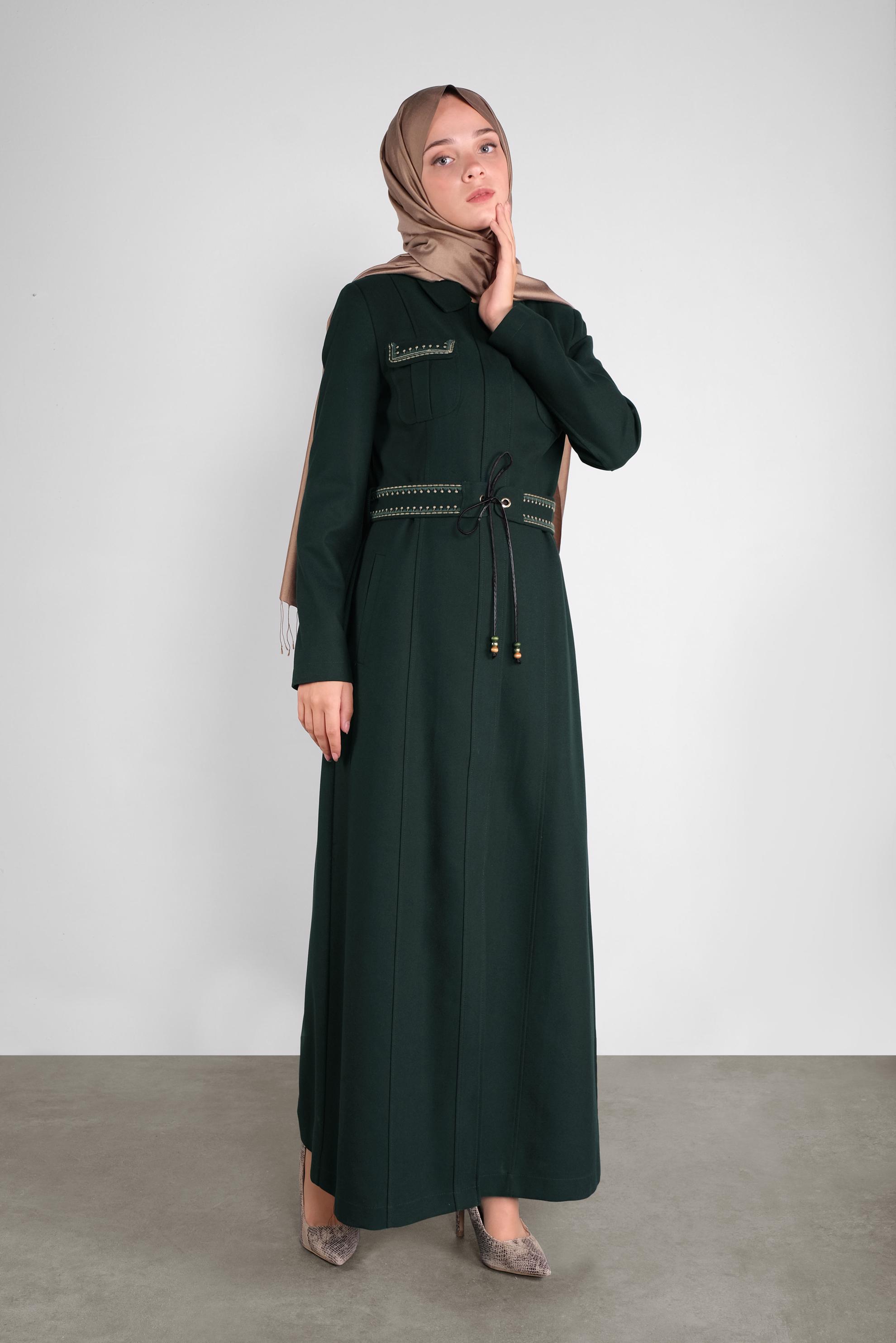 Hijab clothing GREEN EMBROIDERED TOPCOAT 10010 