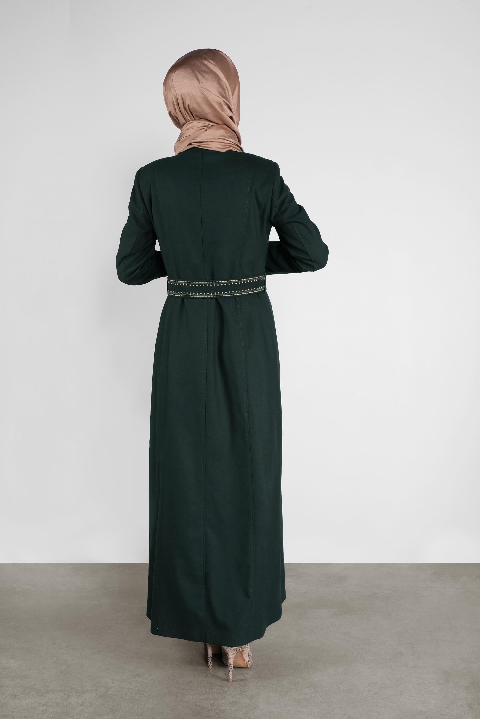 Hijab clothing GREEN EMBROIDERED TOPCOAT 10010 