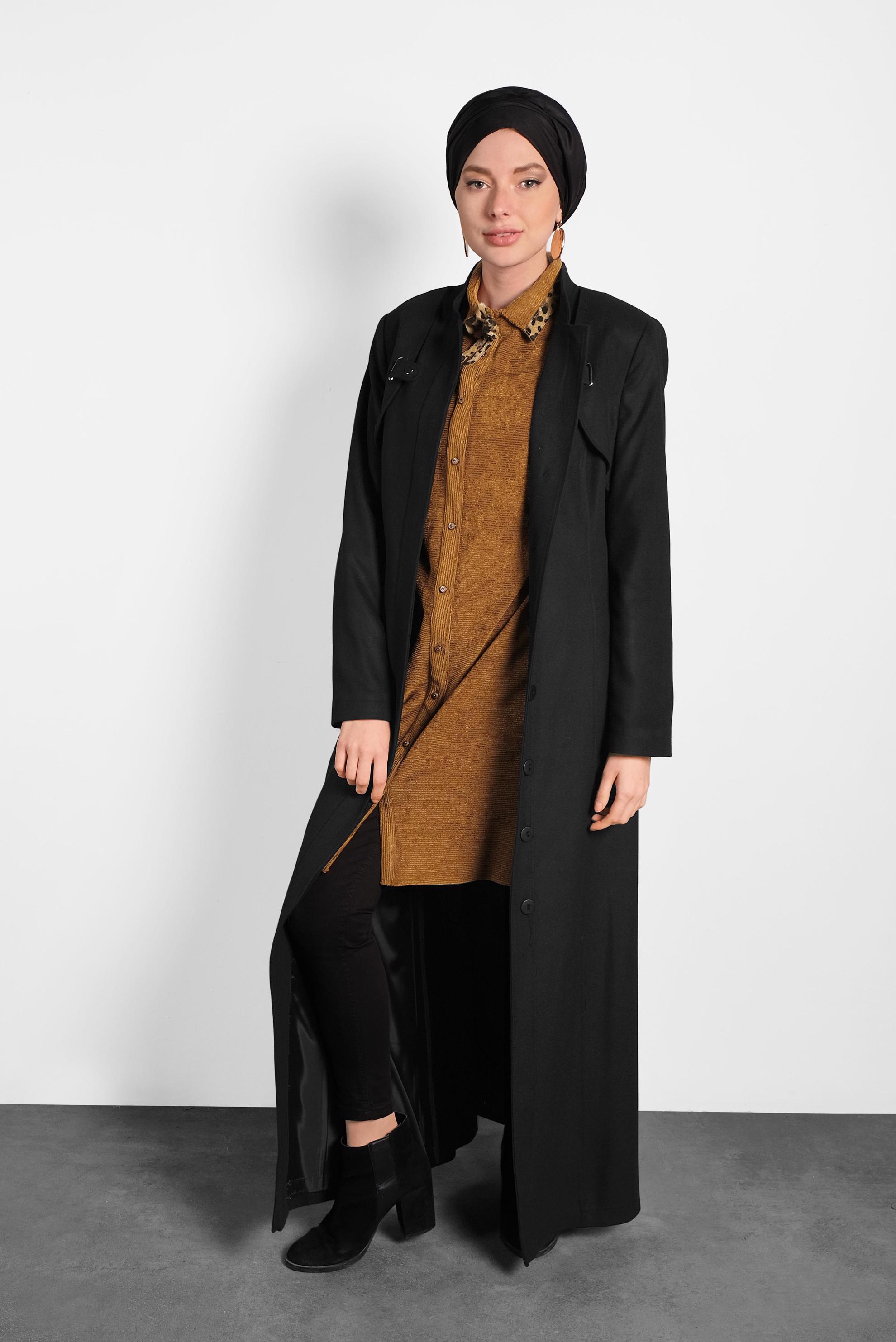 Tesettür giyim SİYAH BOYDAN DÜĞMELİ PARDESÜ 10136