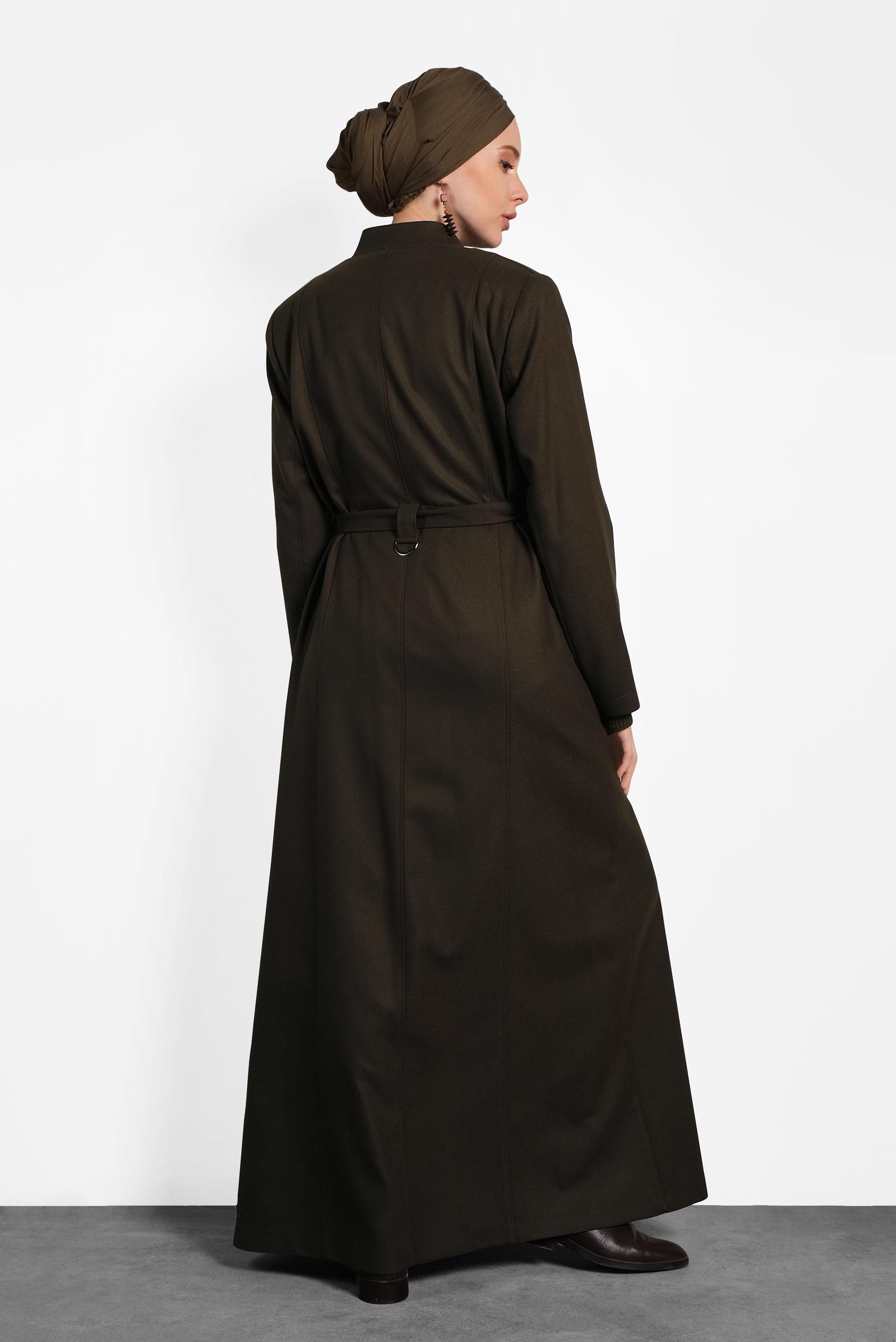 Tesettür giyim HAKİ BOYDAN DÜĞMELİ PARDESÜ 10136