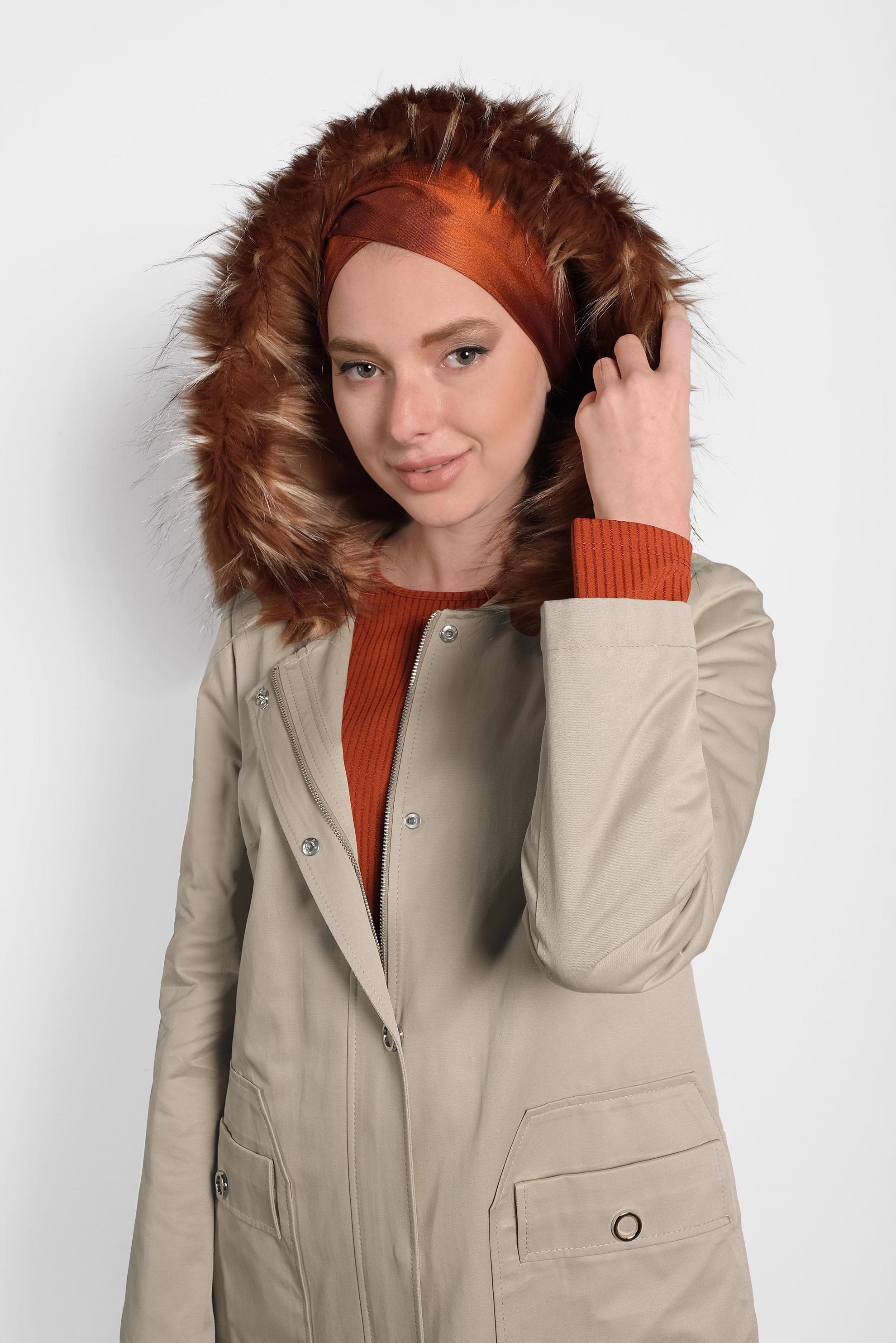 Hijab clothing BROWN FAUX-FUR-TRIM HOODED PARKA 90020 