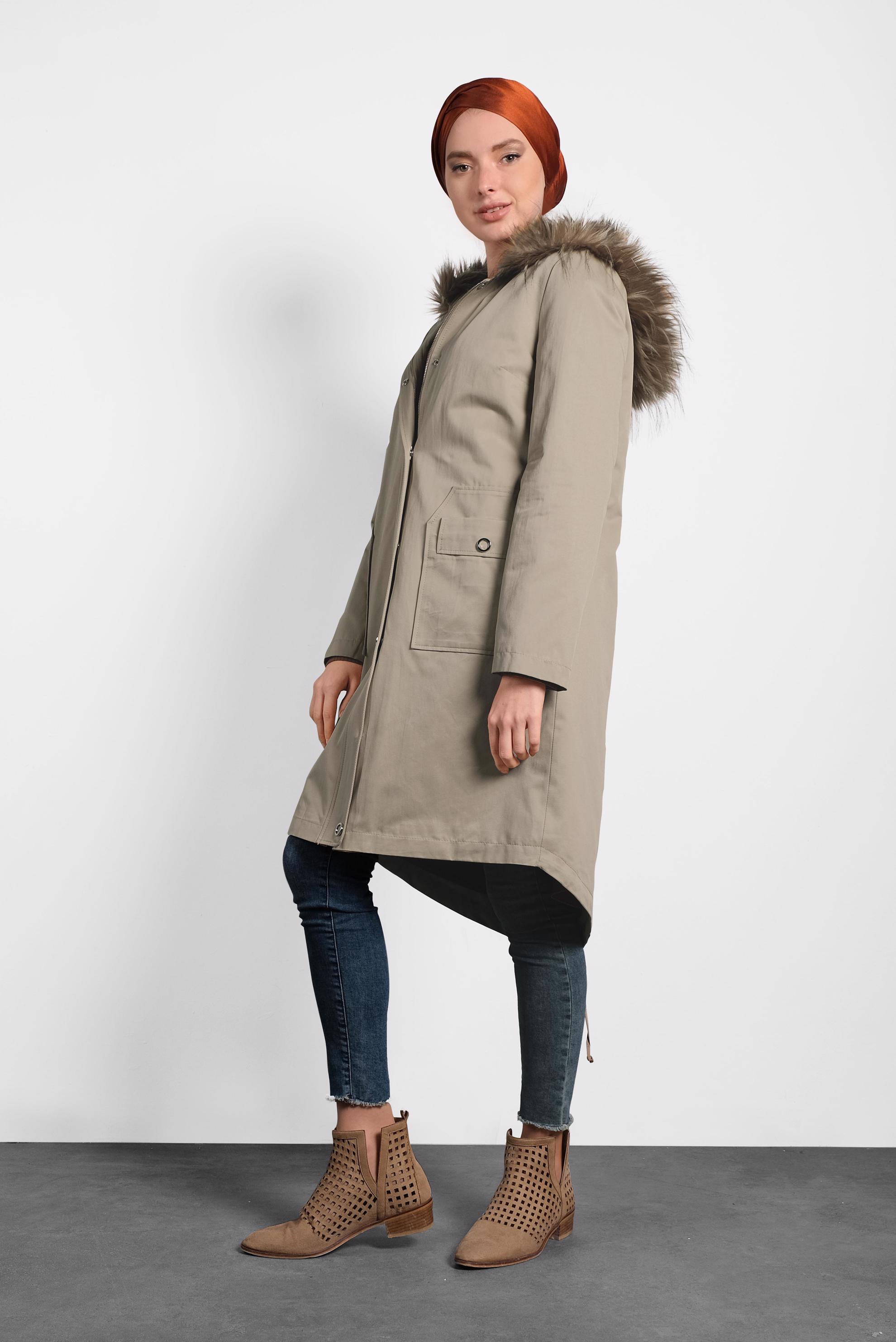 Hijab clothing BROWN FAUX-FUR-TRIM HOODED PARKA 90020 