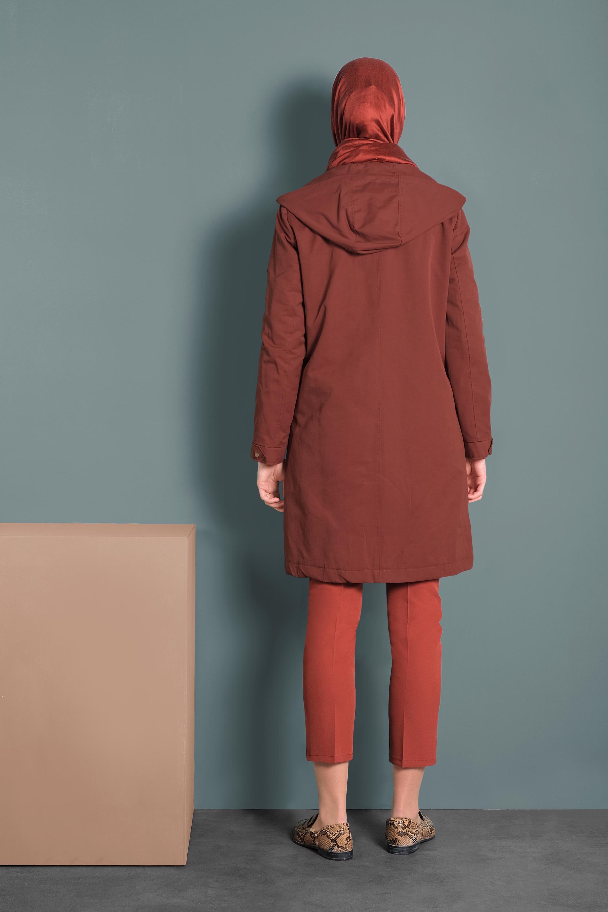 Tesettür giyim TURUNCU FERMUAR VE ÇITÇITLI PAMUKLU PARKA 90036