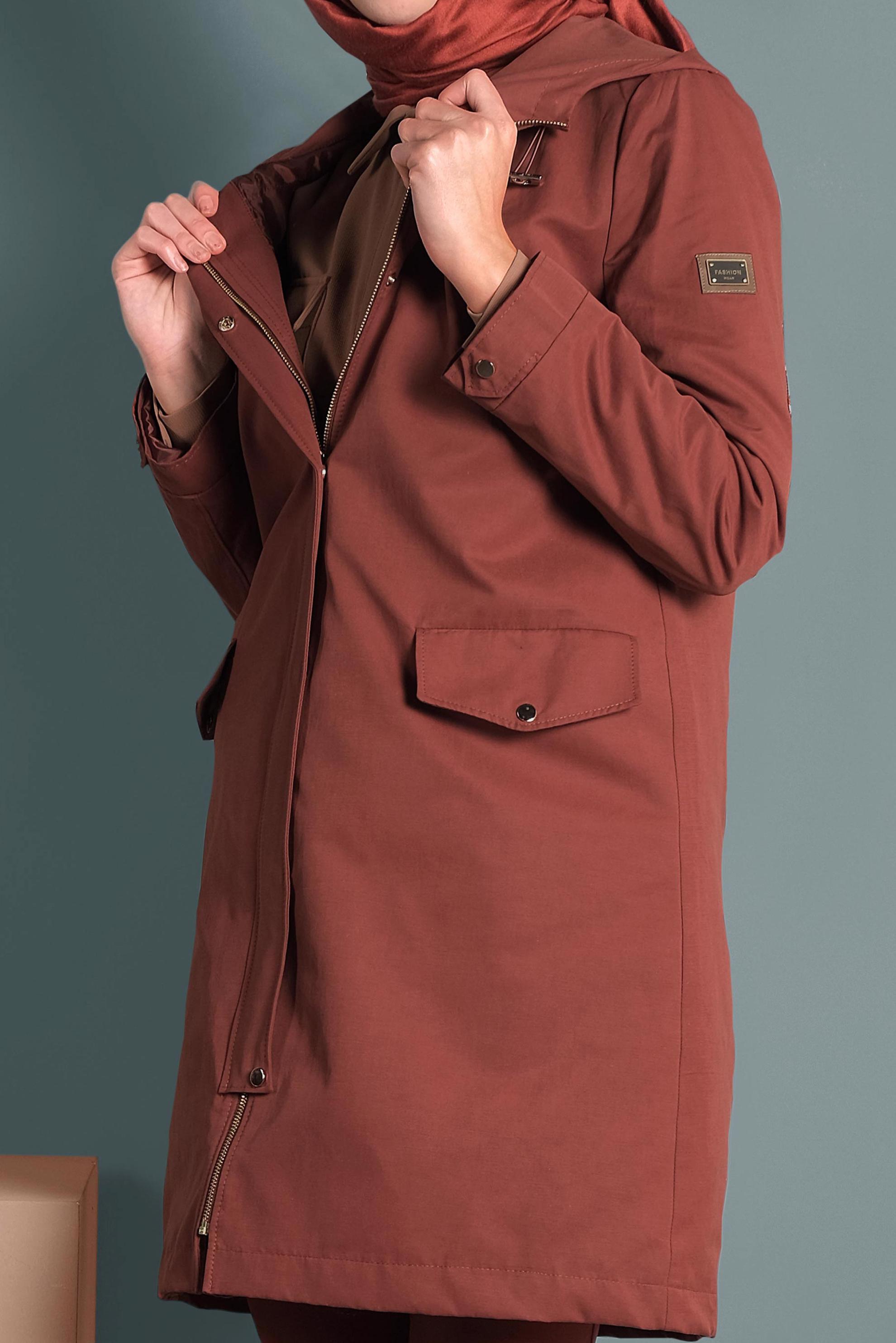 Tesettür giyim TURUNCU FERMUAR VE ÇITÇITLI PAMUKLU PARKA 90036