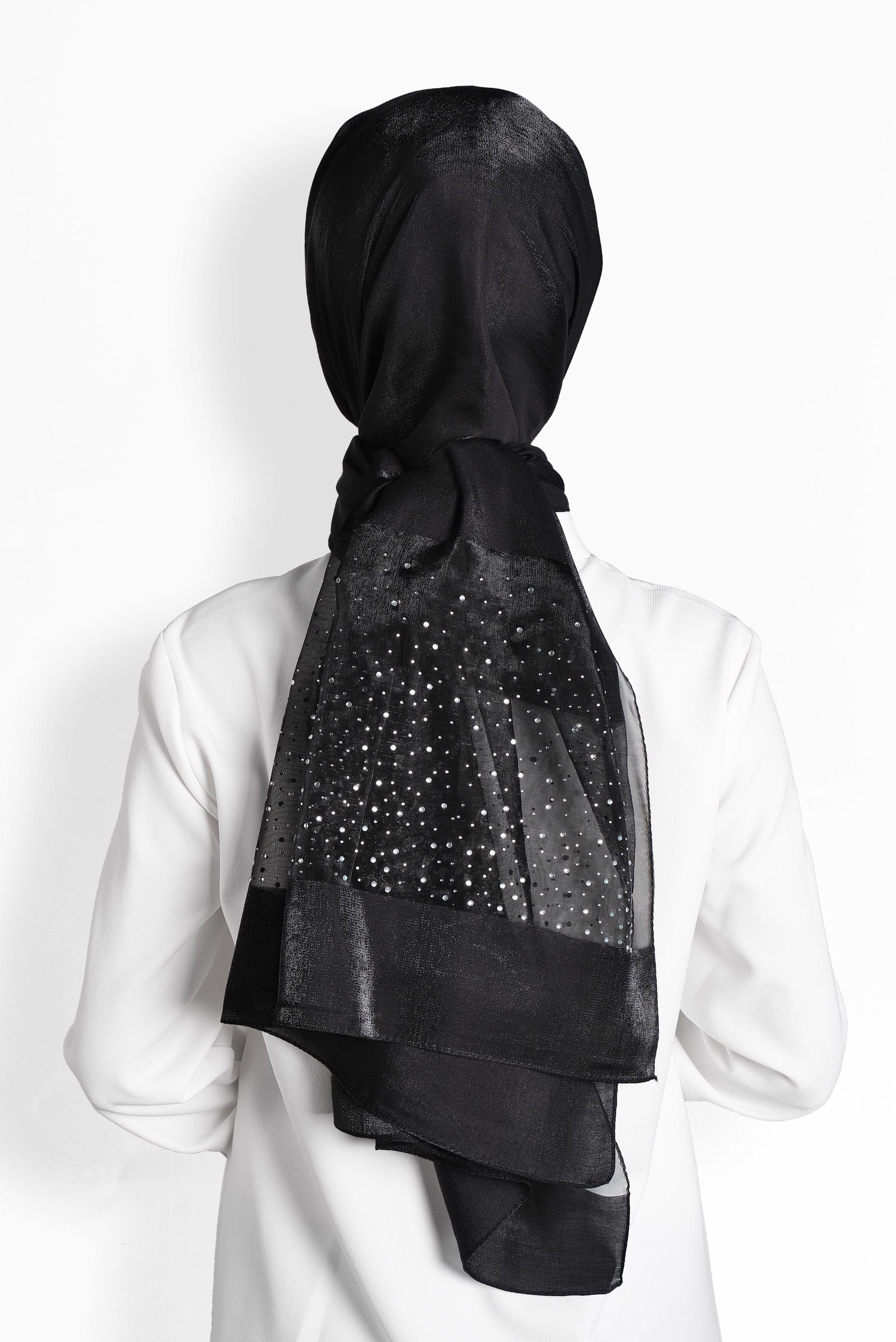 Tesettür giyim SİYAH ALVİNA TÜLLÜ TAŞLI ŞAL 8000 