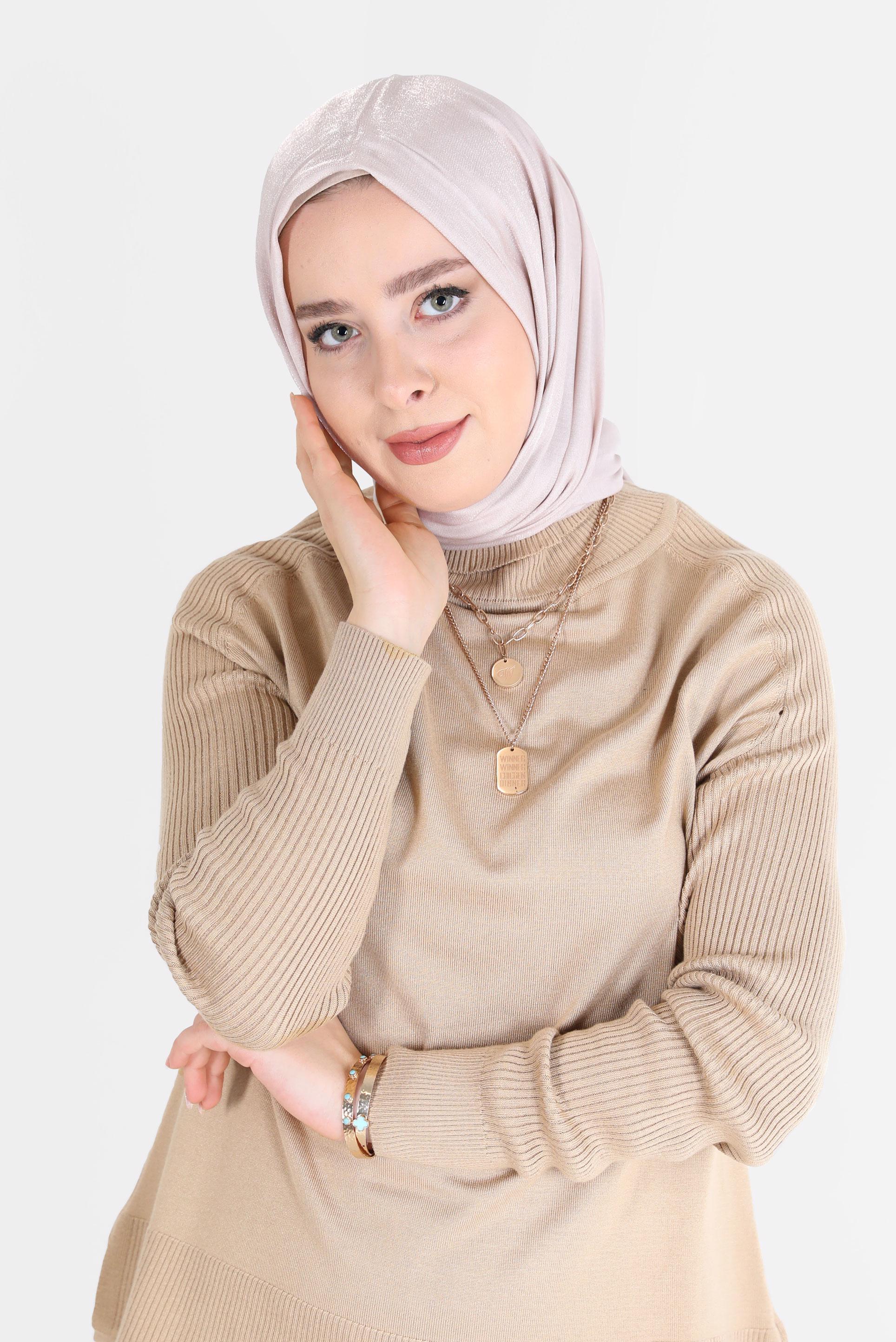 Tesettür giyim BEJ ALVİNA TÜLLÜ TAŞLI ŞAL 8000 