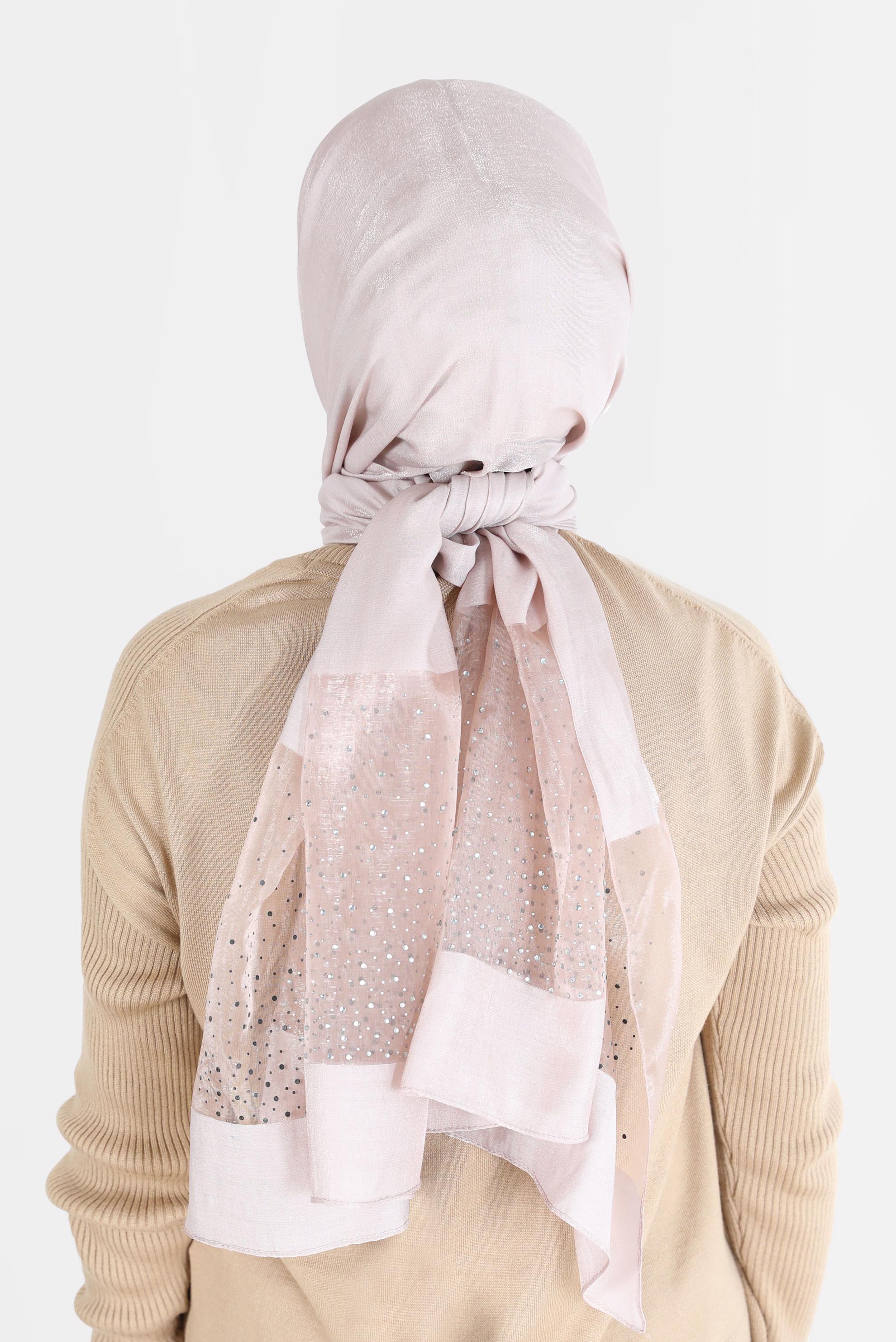 Tesettür giyim BEJ ALVİNA TÜLLÜ TAŞLI ŞAL 8000 