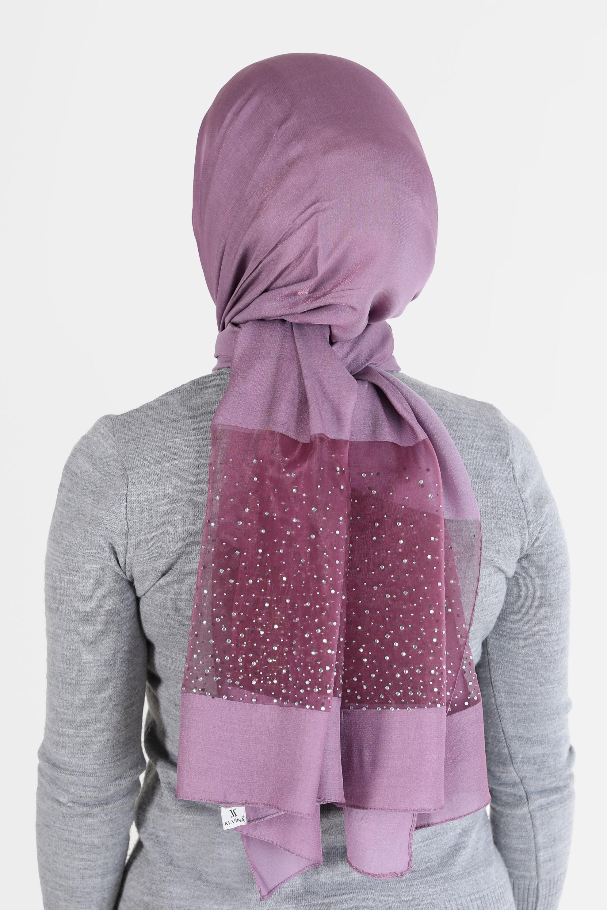 Tesettür giyim MOR ALVİNA TÜLLÜ TAŞLI ŞAL 8000 