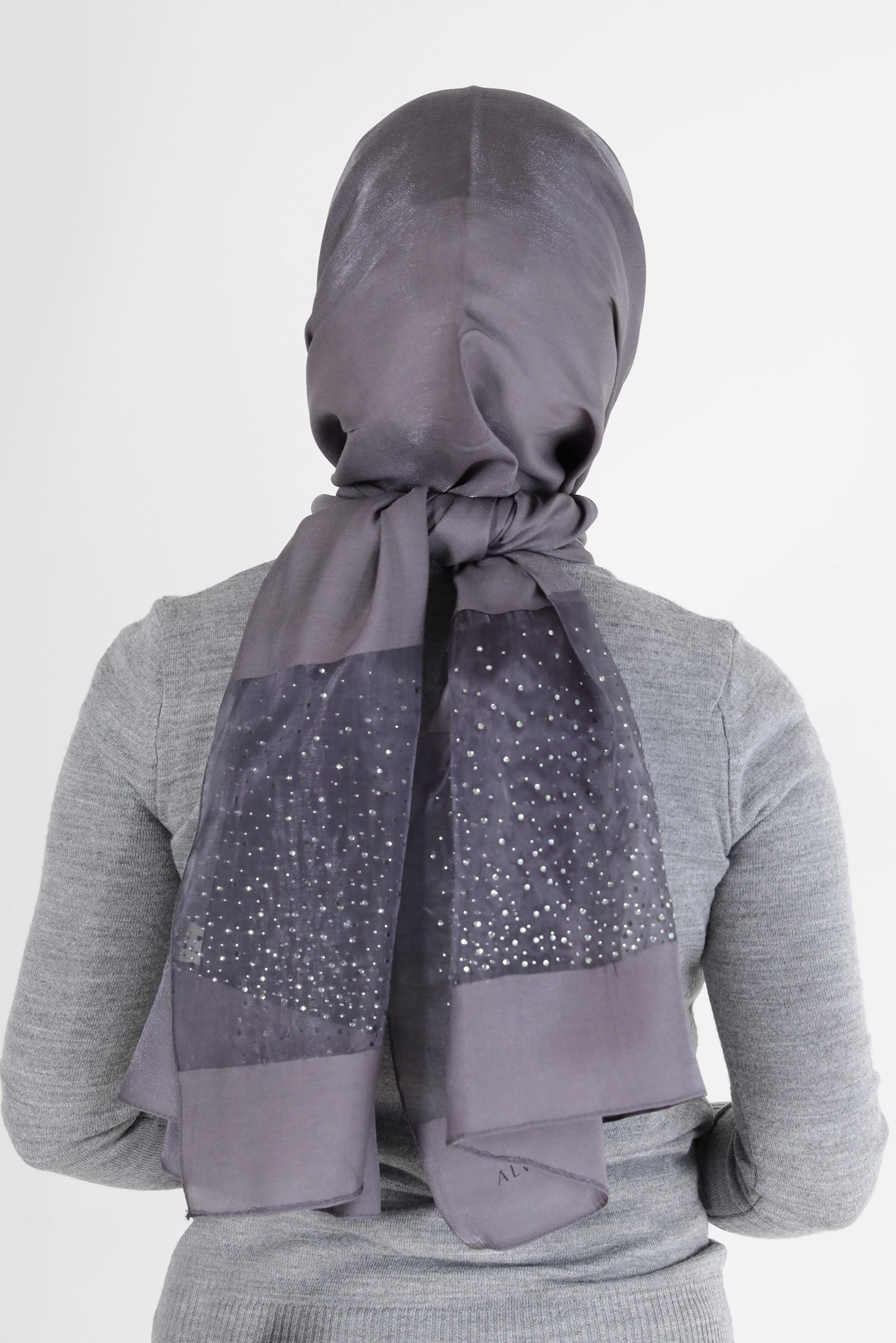 Tesettür giyim GRİ ALVİNA TÜLLÜ TAŞLI ŞAL 8000 