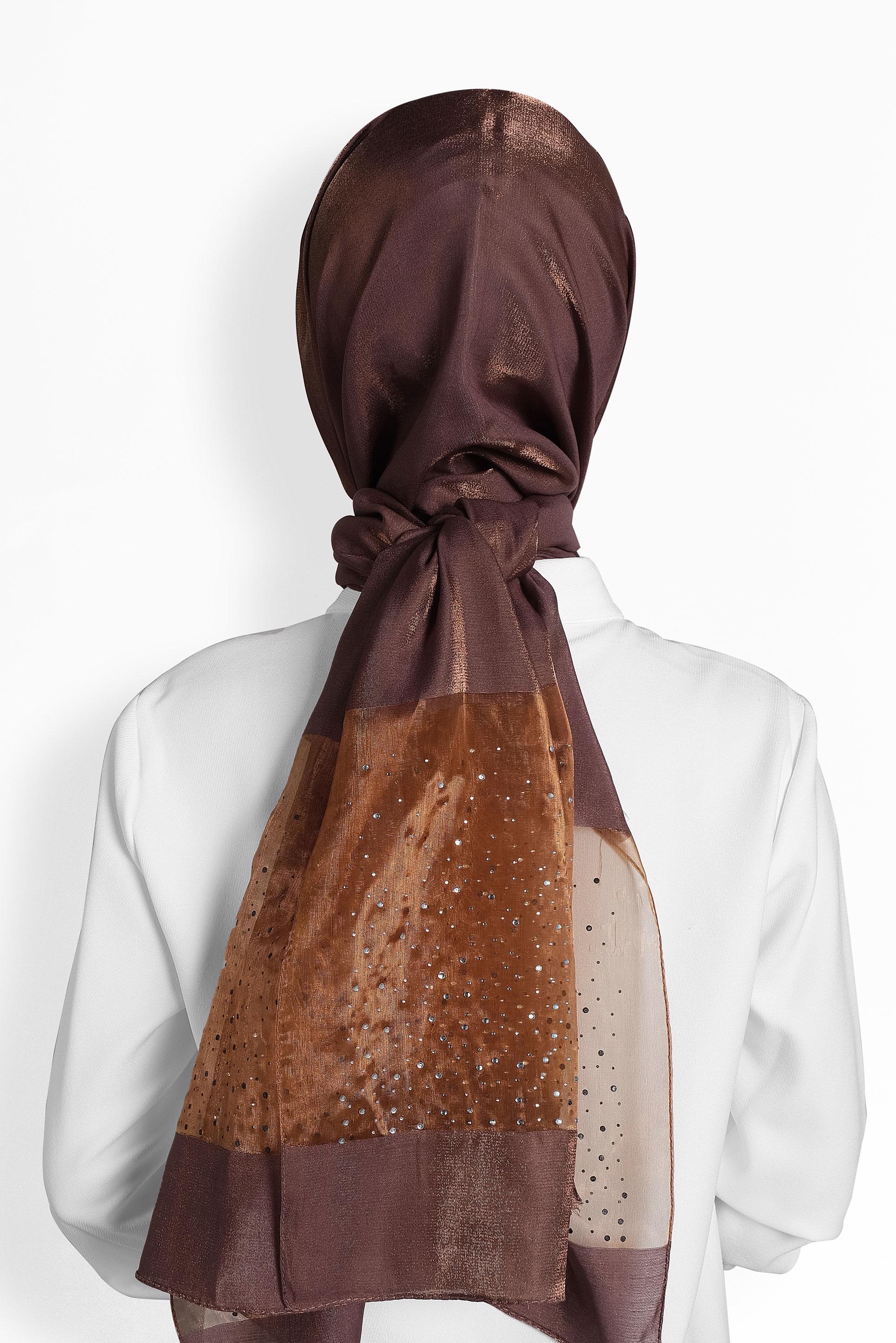 Tesettür giyim BAKIR / BRONZ ALVİNA TÜLLÜ TAŞLI ŞAL 8000 