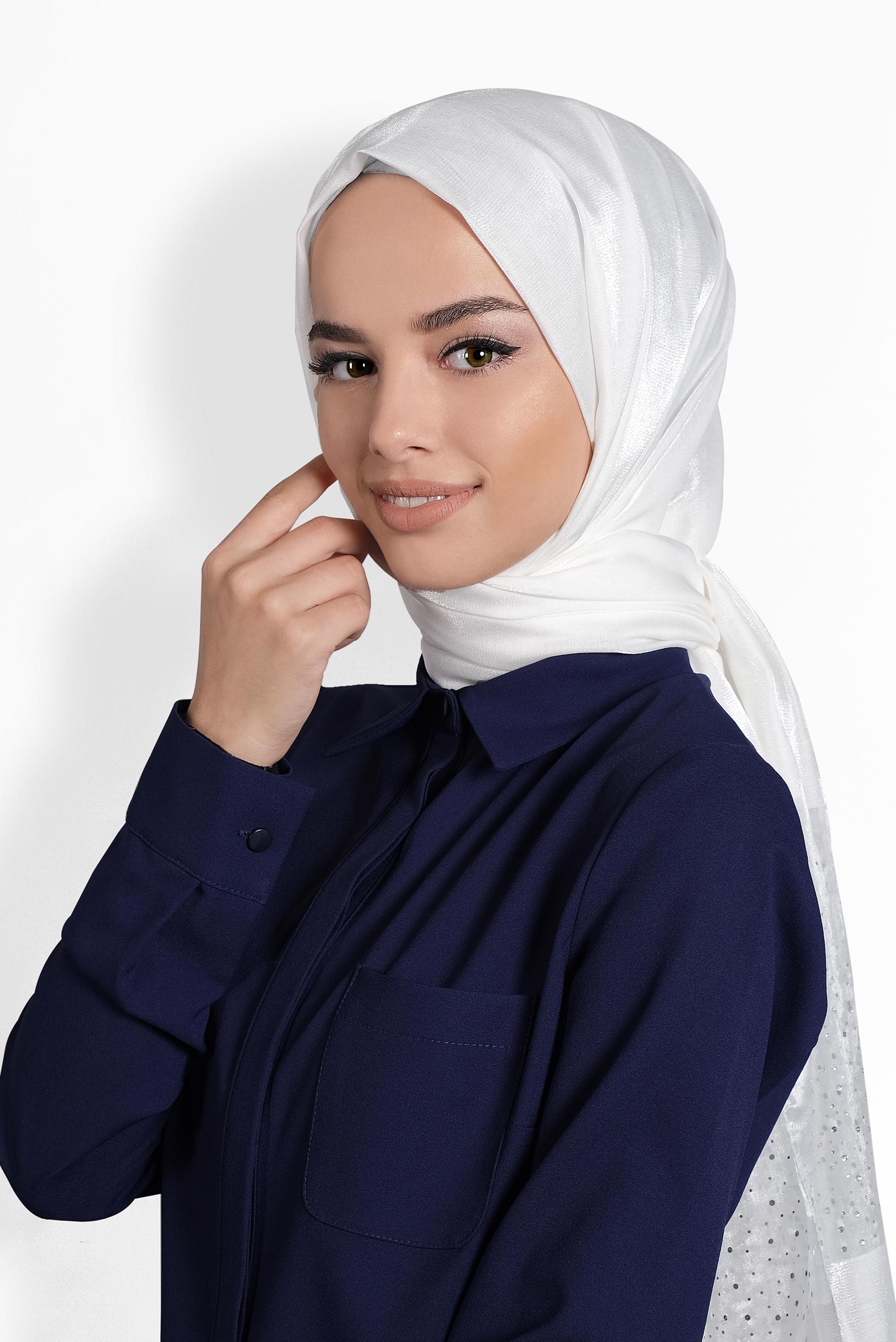 Tesettür giyim EKRU ALVİNA TÜLLÜ TAŞLI ŞAL 8000 