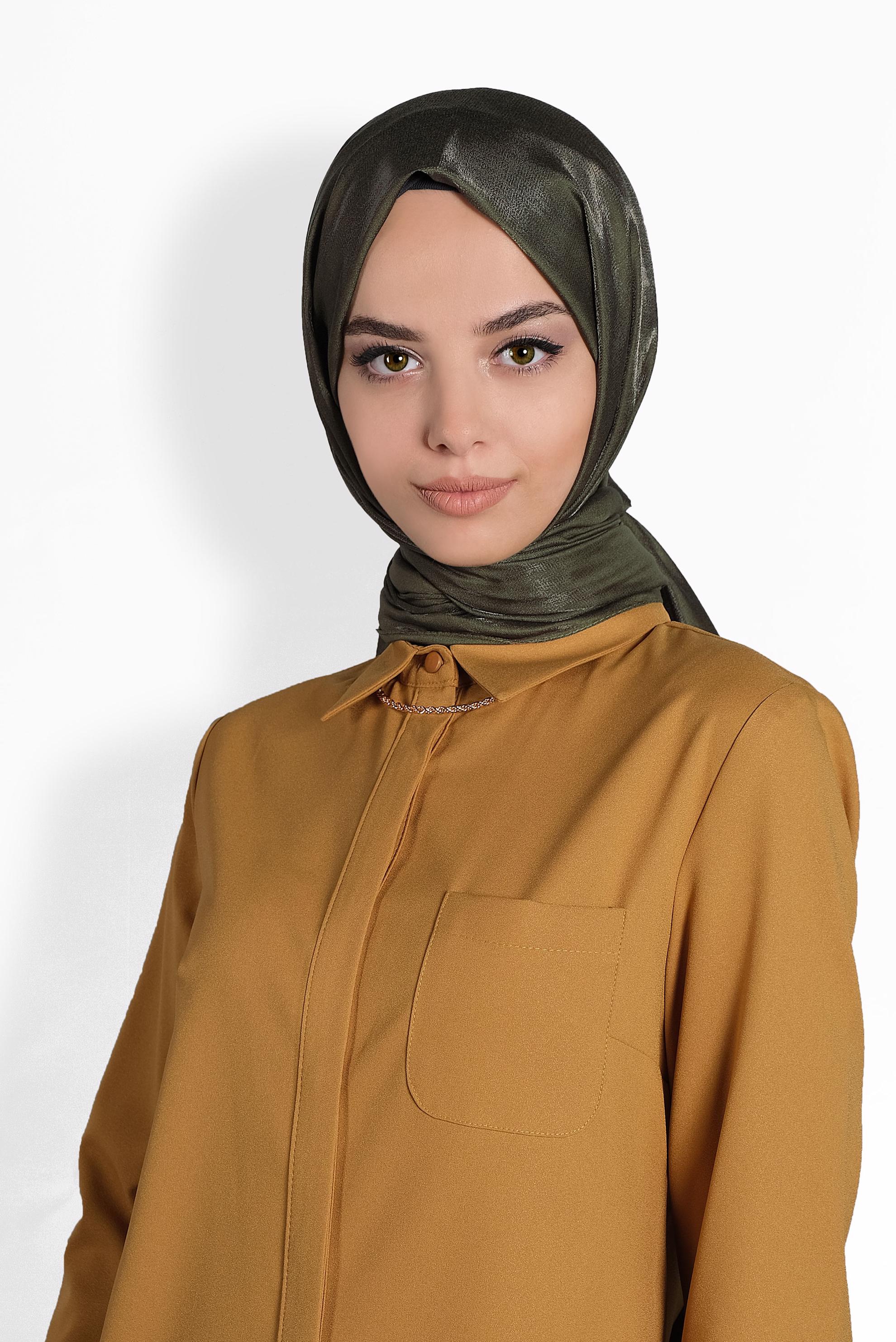 Tesettür giyim HAKİ ALVİNA TÜLLÜ TAŞLI ŞAL 8000 