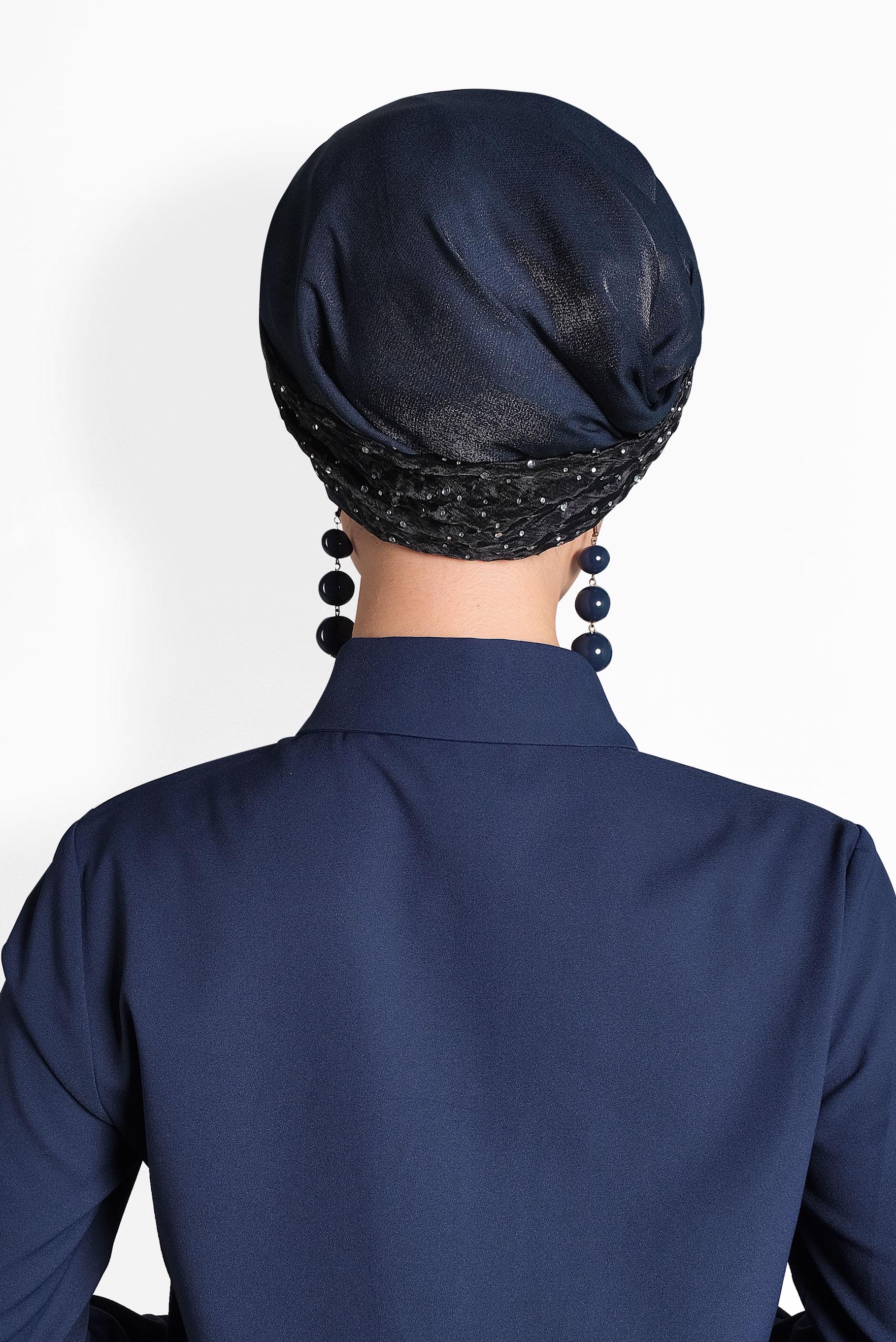 Tesettür giyim LACİVERT ALVİNA TÜLLÜ TAŞLI ŞAL 8000 