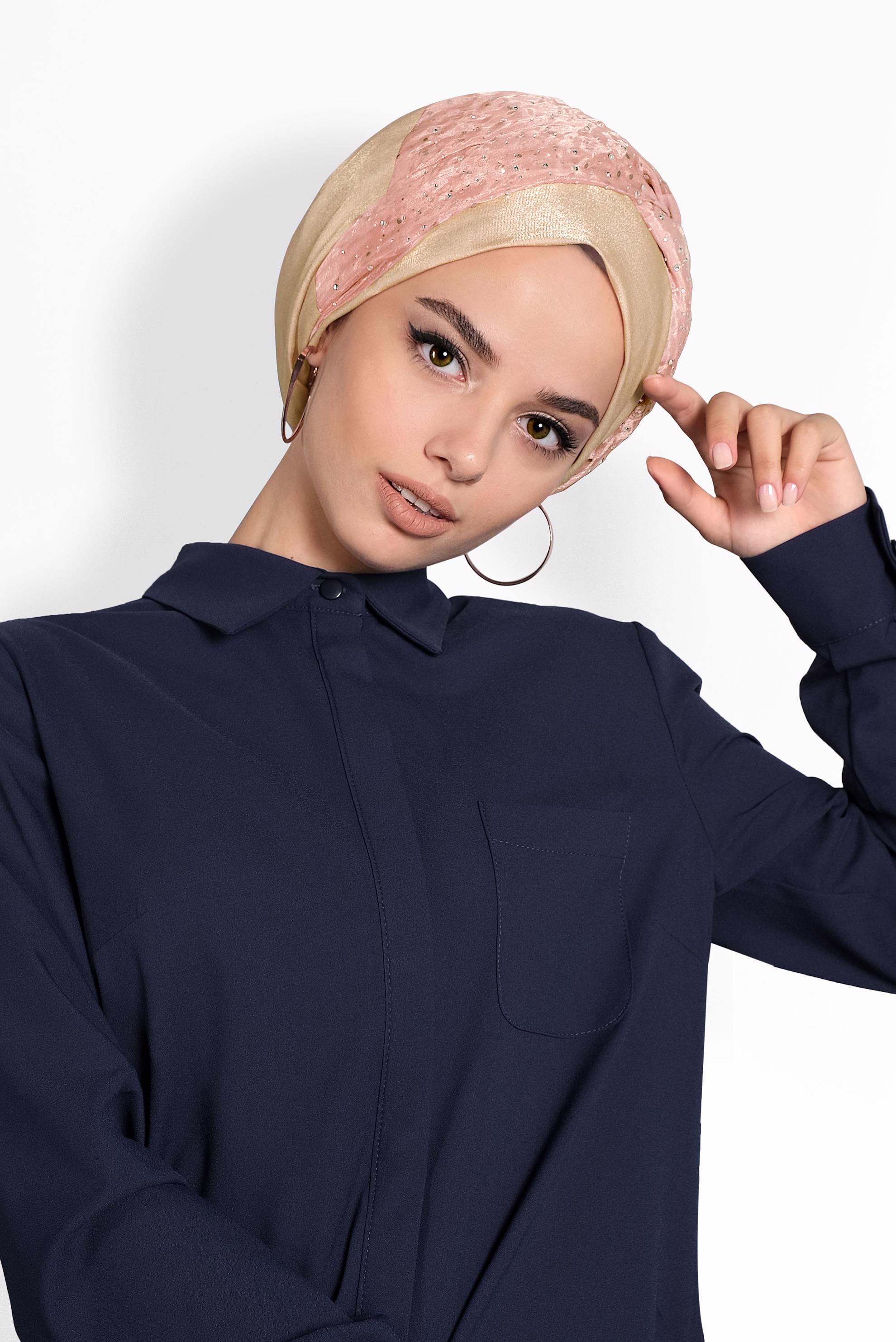 Tesettür giyim PUDRA ALVİNA TÜLLÜ TAŞLI ŞAL 8000 