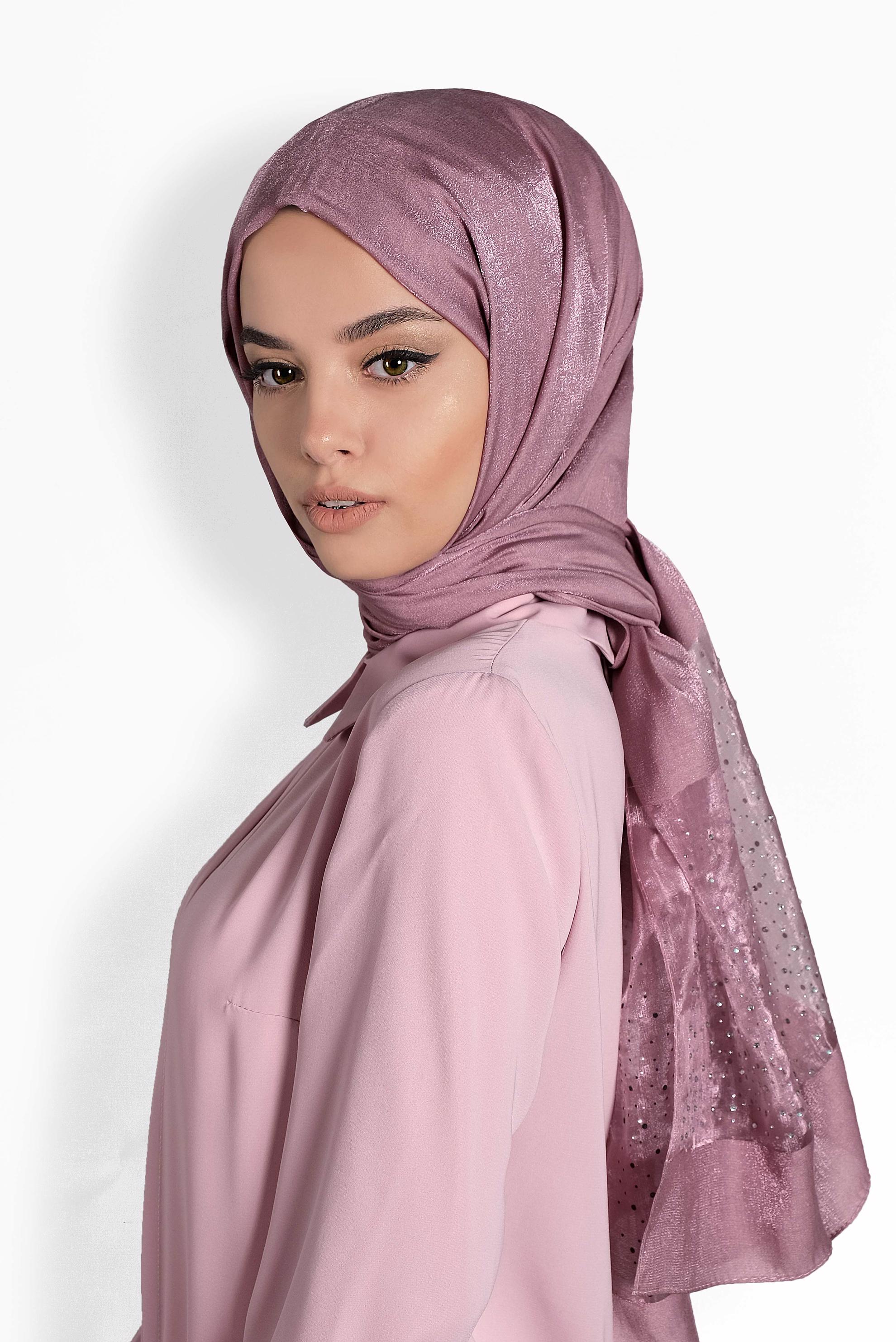 Tesettür giyim PEMBE ALVİNA TÜLLÜ TAŞLI ŞAL 8000 