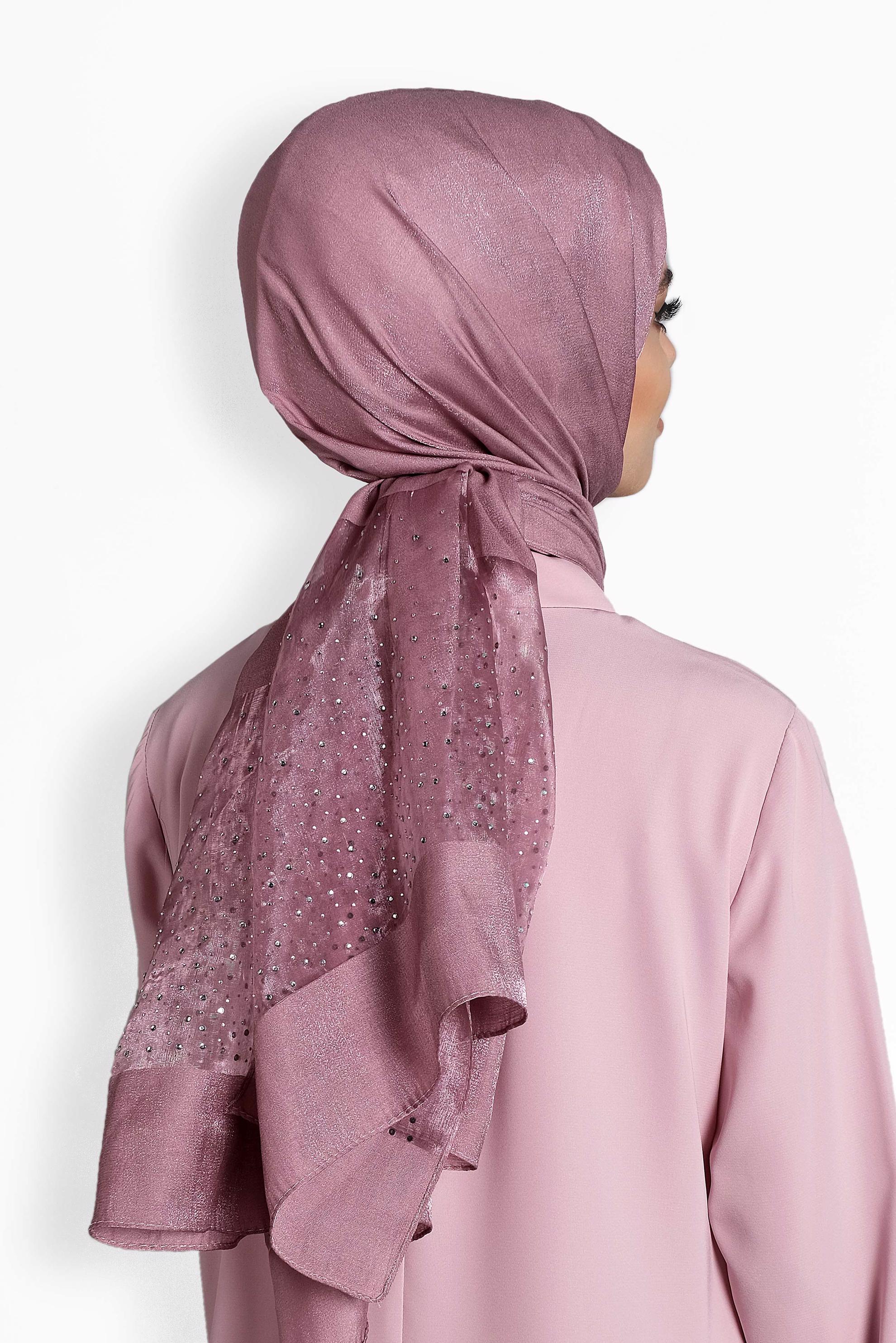Tesettür giyim PEMBE ALVİNA TÜLLÜ TAŞLI ŞAL 8000 