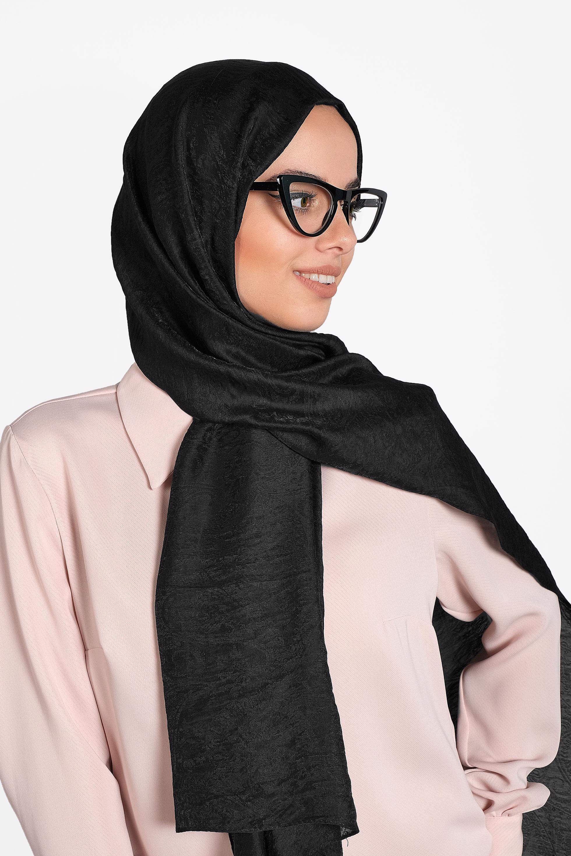 Tesettür giyim SİYAH ALVİNA JAKARLI MİLANO ŞAL 8002  
