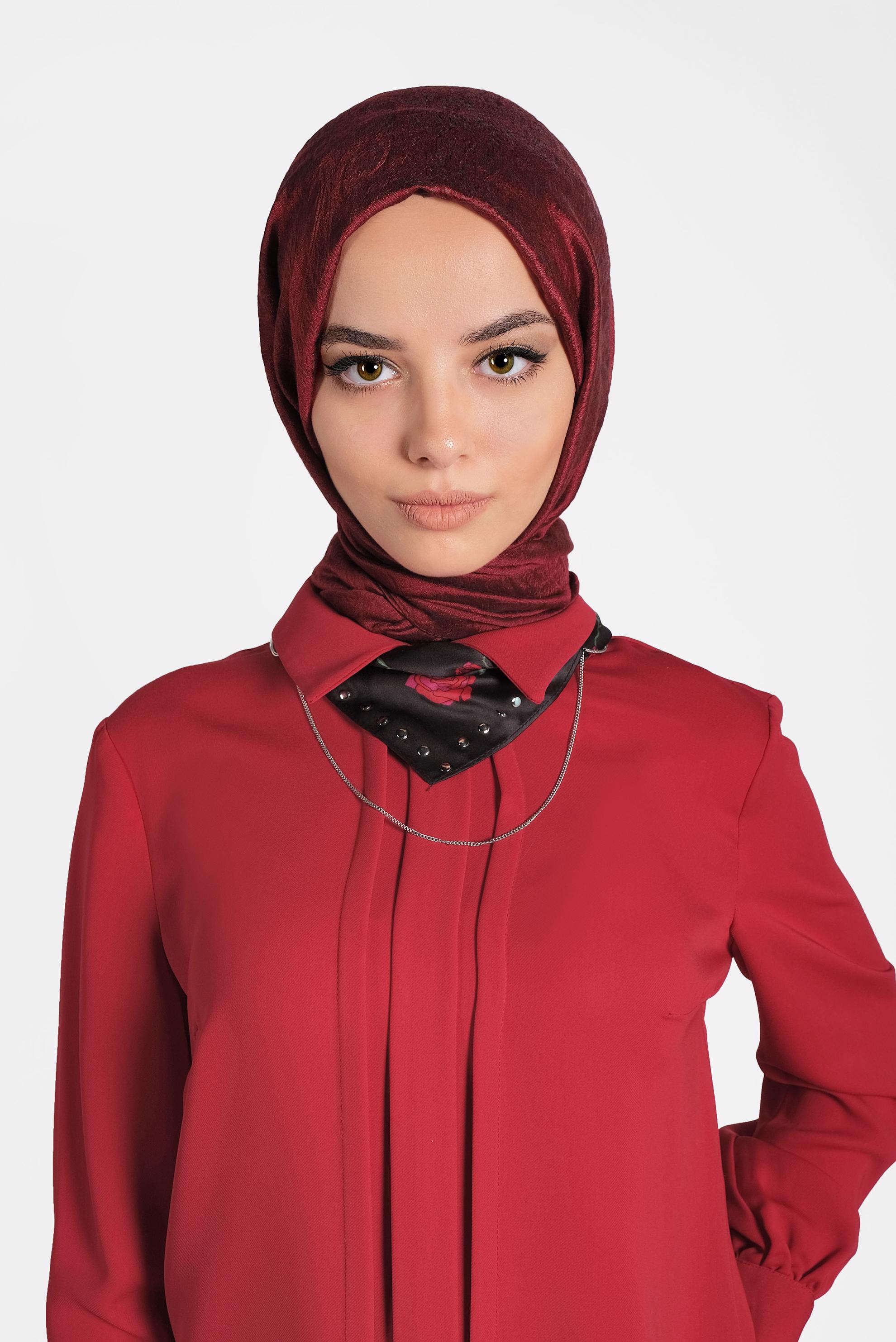 Tesettür giyim BORDO ALVİNA JAKARLI MİLANO ŞAL 8002  