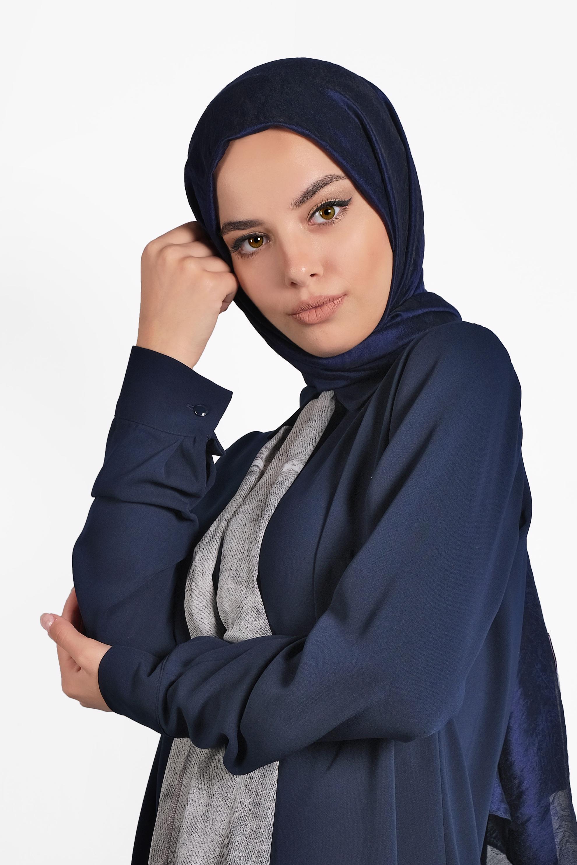 Tesettür giyim LACİVERT ALVİNA JAKARLI MİLANO ŞAL 8002  