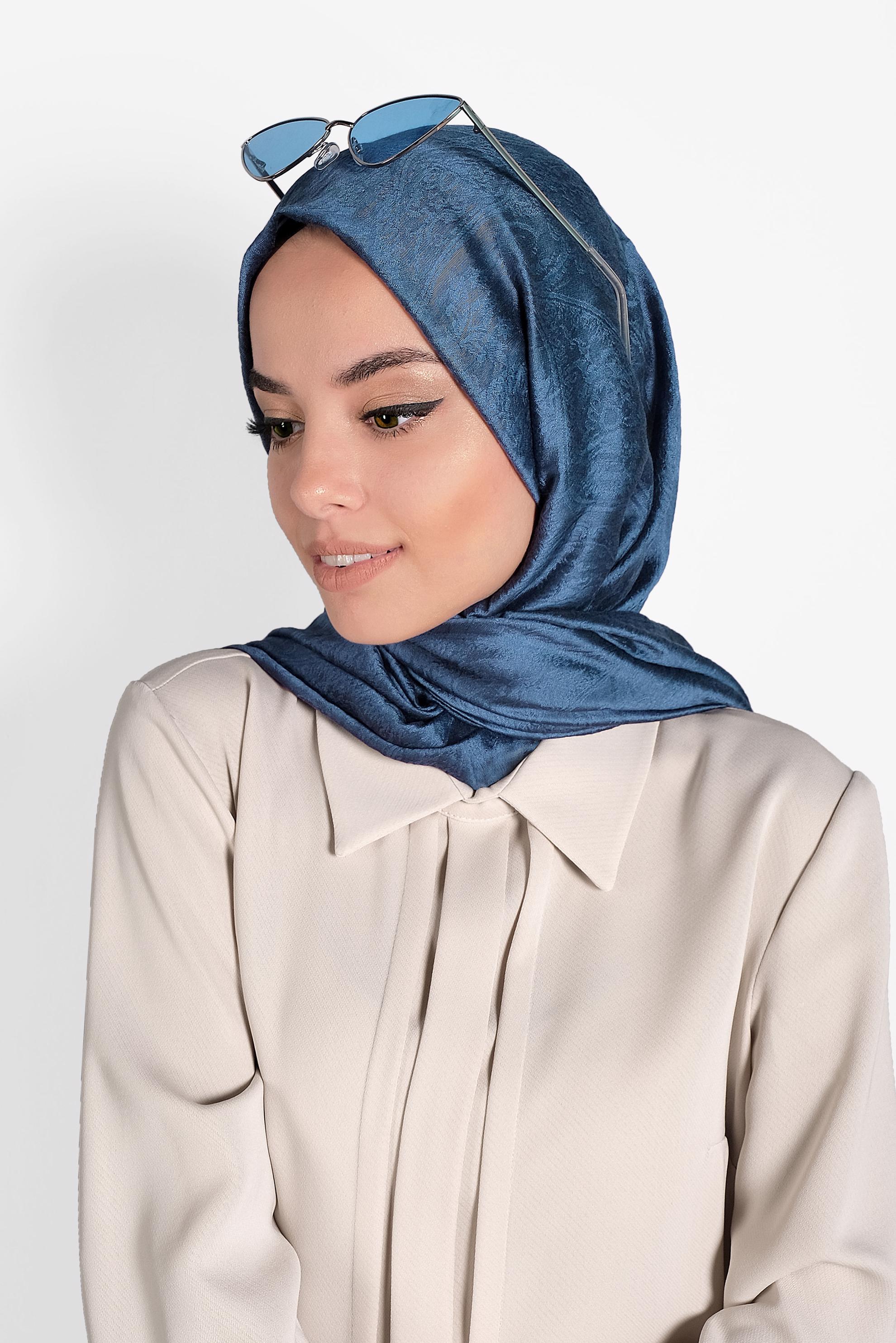 Tesettür giyim LACİVERT ALVİNA JAKARLI MİLANO ŞAL 8002  