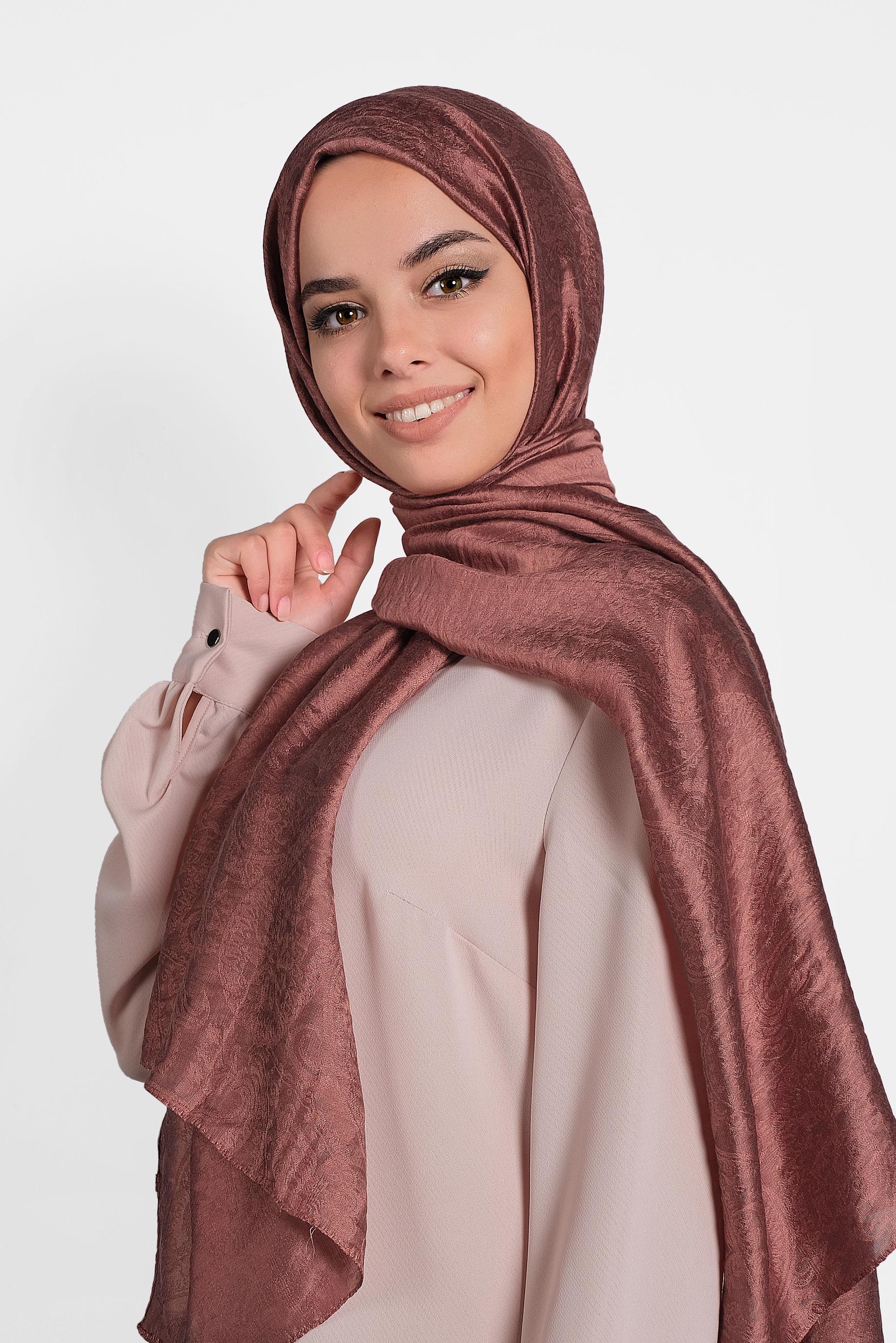 Tesettür giyim TURUNCU ALVİNA JAKARLI MİLANO ŞAL 8002  