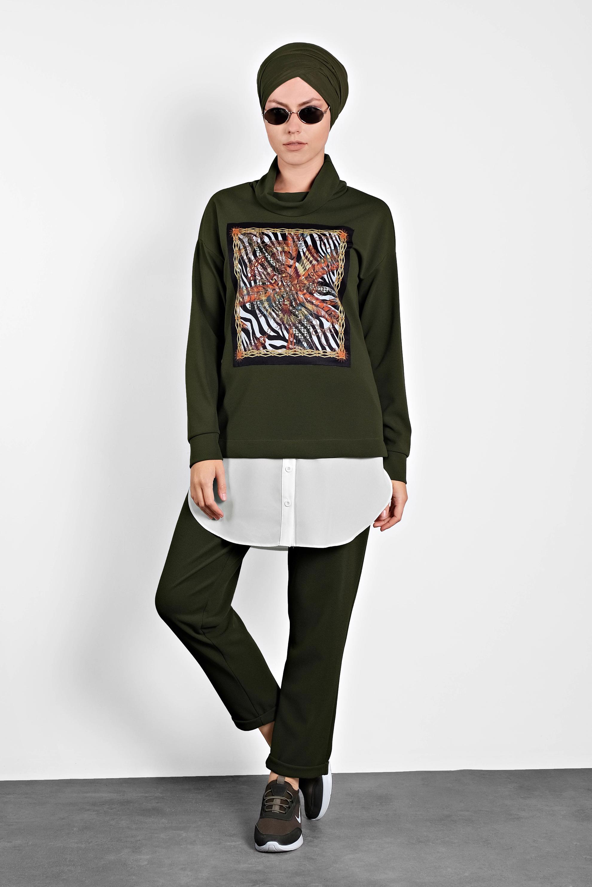 Hijab clothing KHAKI SHIRT-HEM PRINTED SUIT 40108 