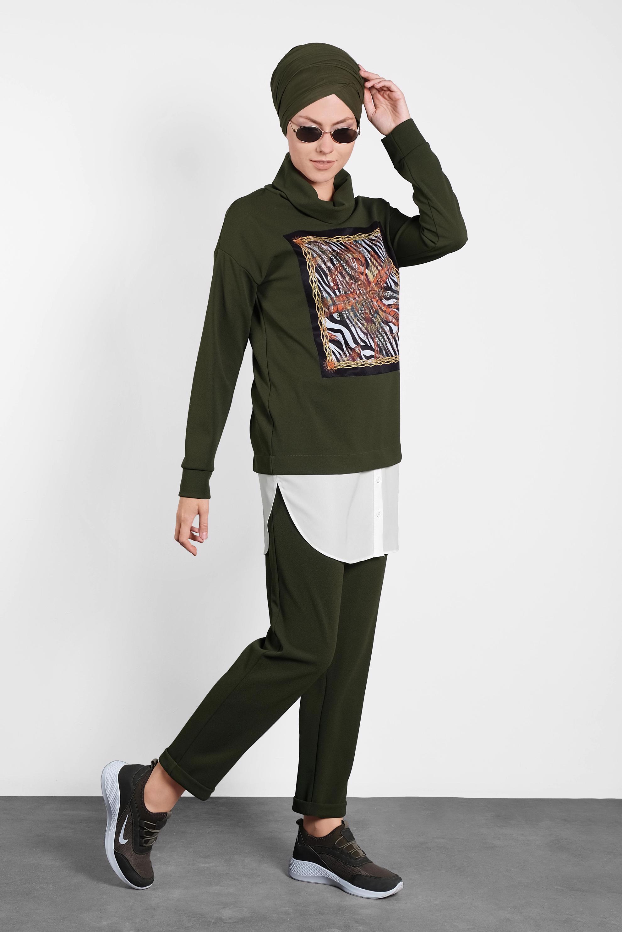 Hijab clothing KHAKI SHIRT-HEM PRINTED SUIT 40108 
