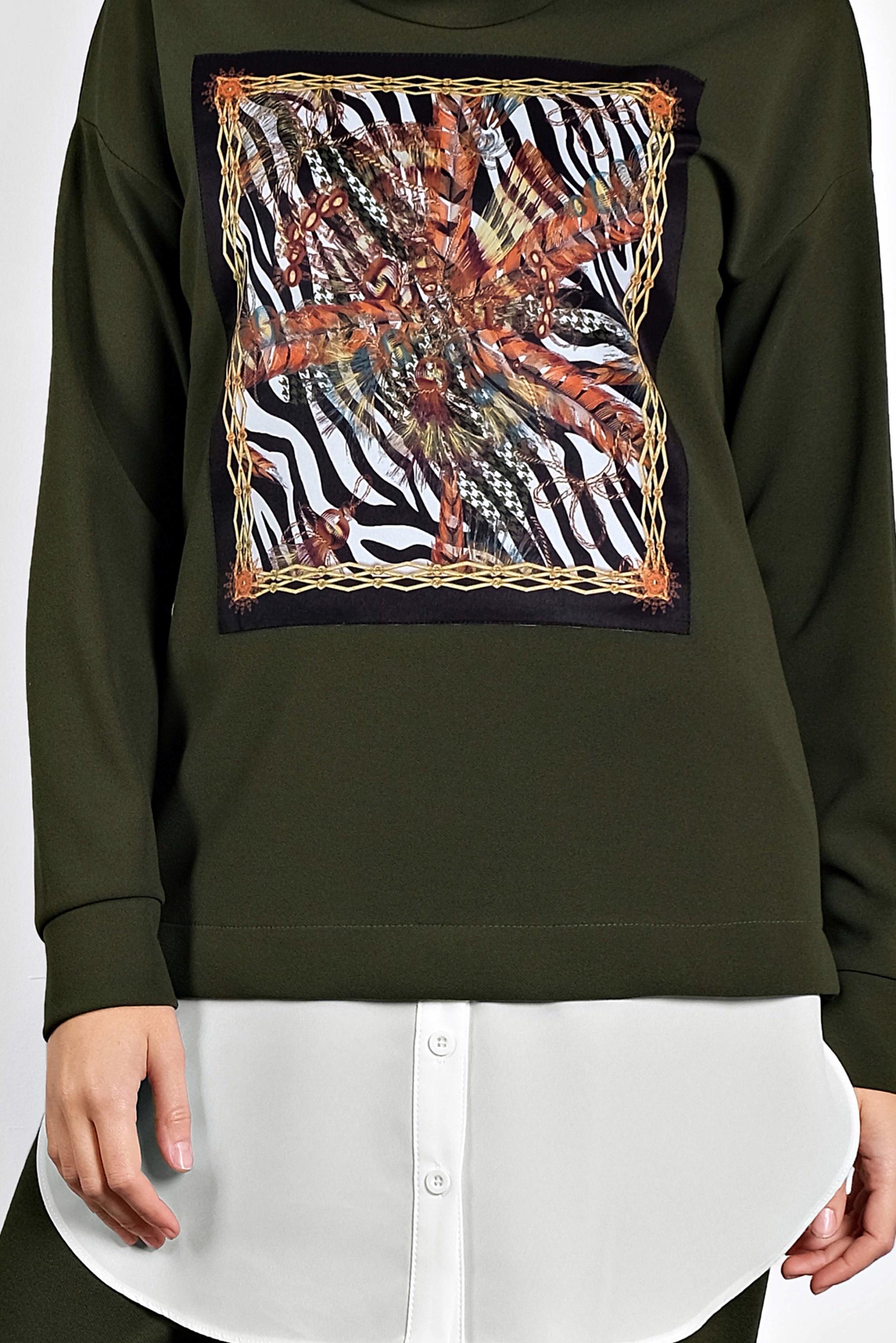 Hijab clothing KHAKI SHIRT-HEM PRINTED SUIT 40108 