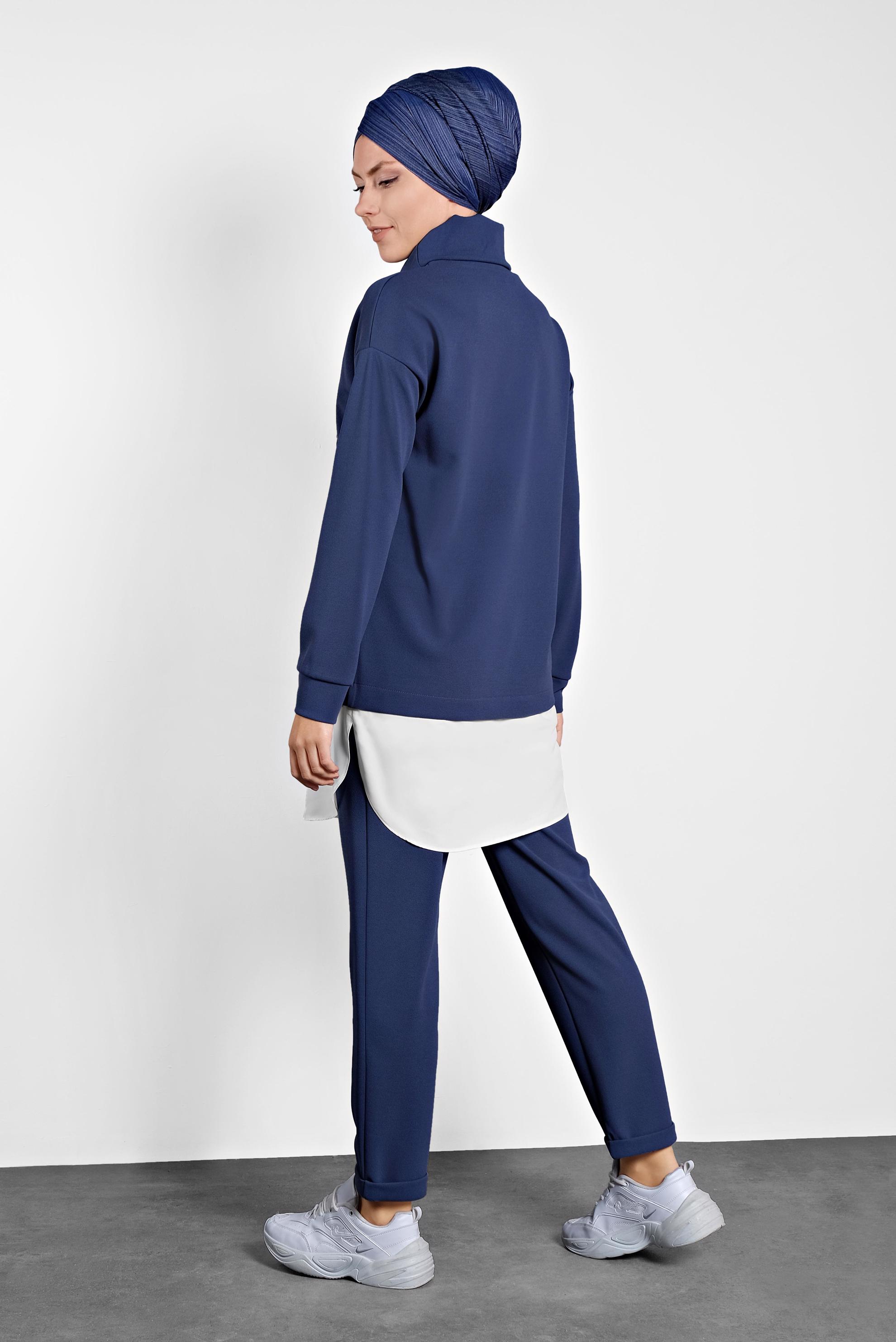 Hijab clothing NAVY BLUE SHIRT-HEM PRINTED SUIT 40108 