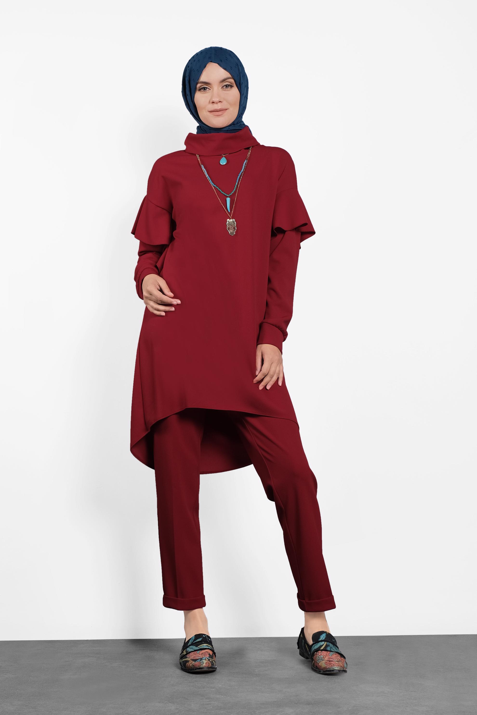 Hijab clothing RED FLOUNCE SUIT 40146 