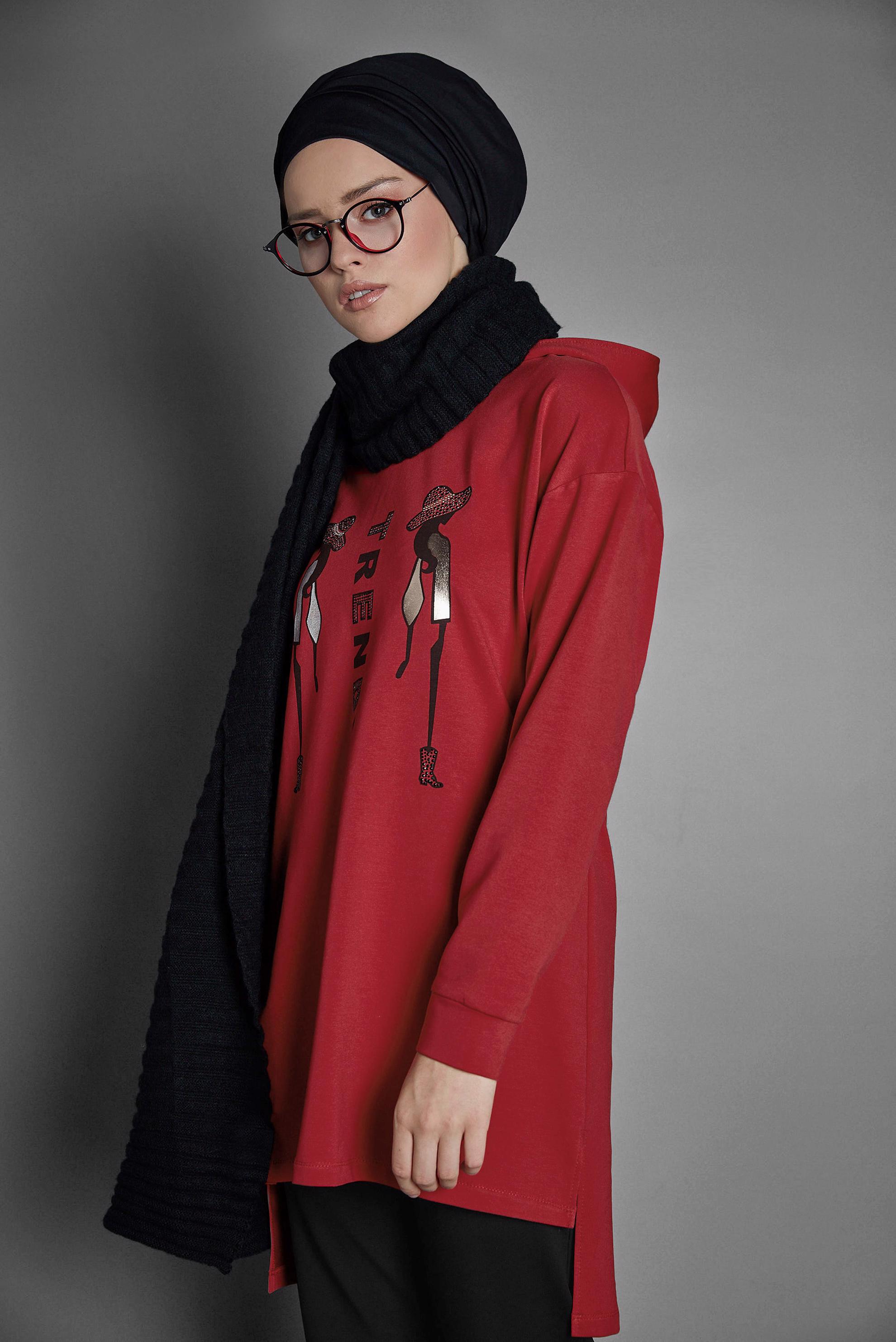 Vêtements hijab ROUGE SURVÊTEMENT À IMPRIMÉ 40227 