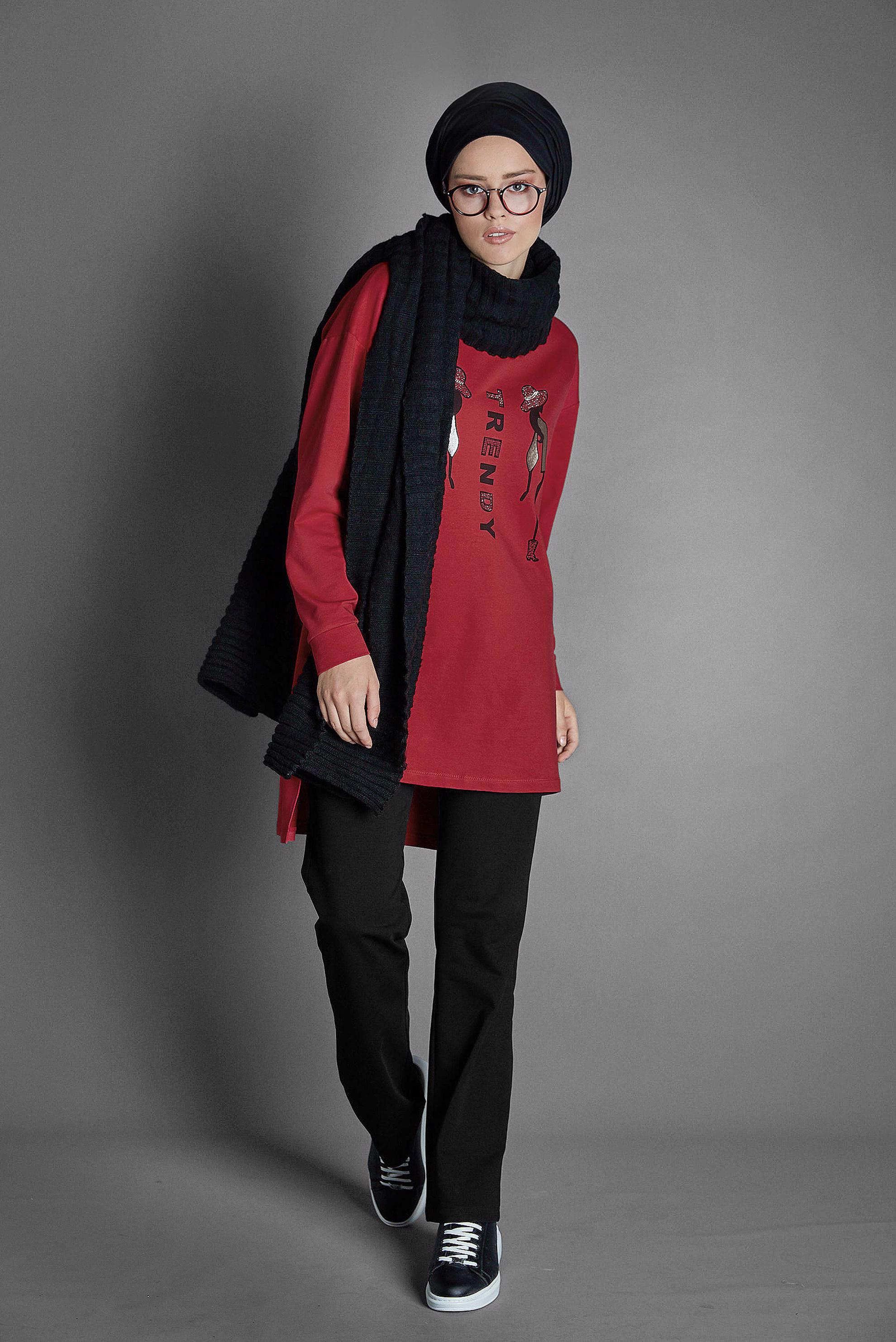 Vêtements hijab ROUGE SURVÊTEMENT À IMPRIMÉ 40227 