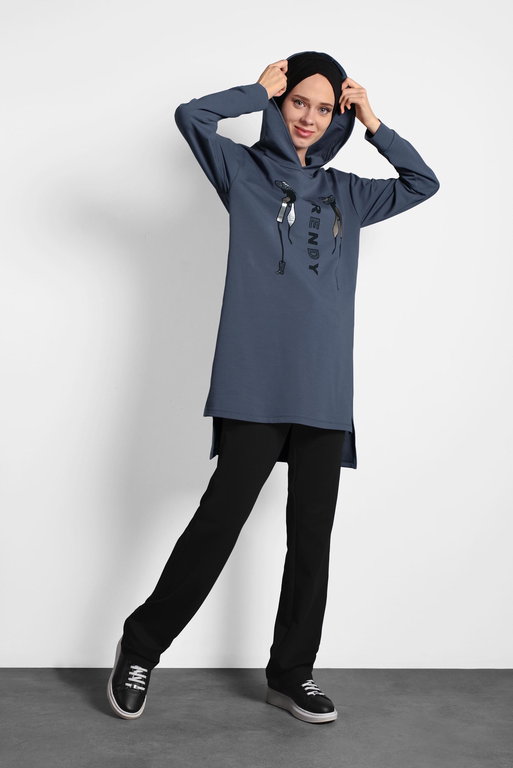 Vêtements hijab BLEU MARINE SURVÊTEMENT À IMPRIMÉ 40227 