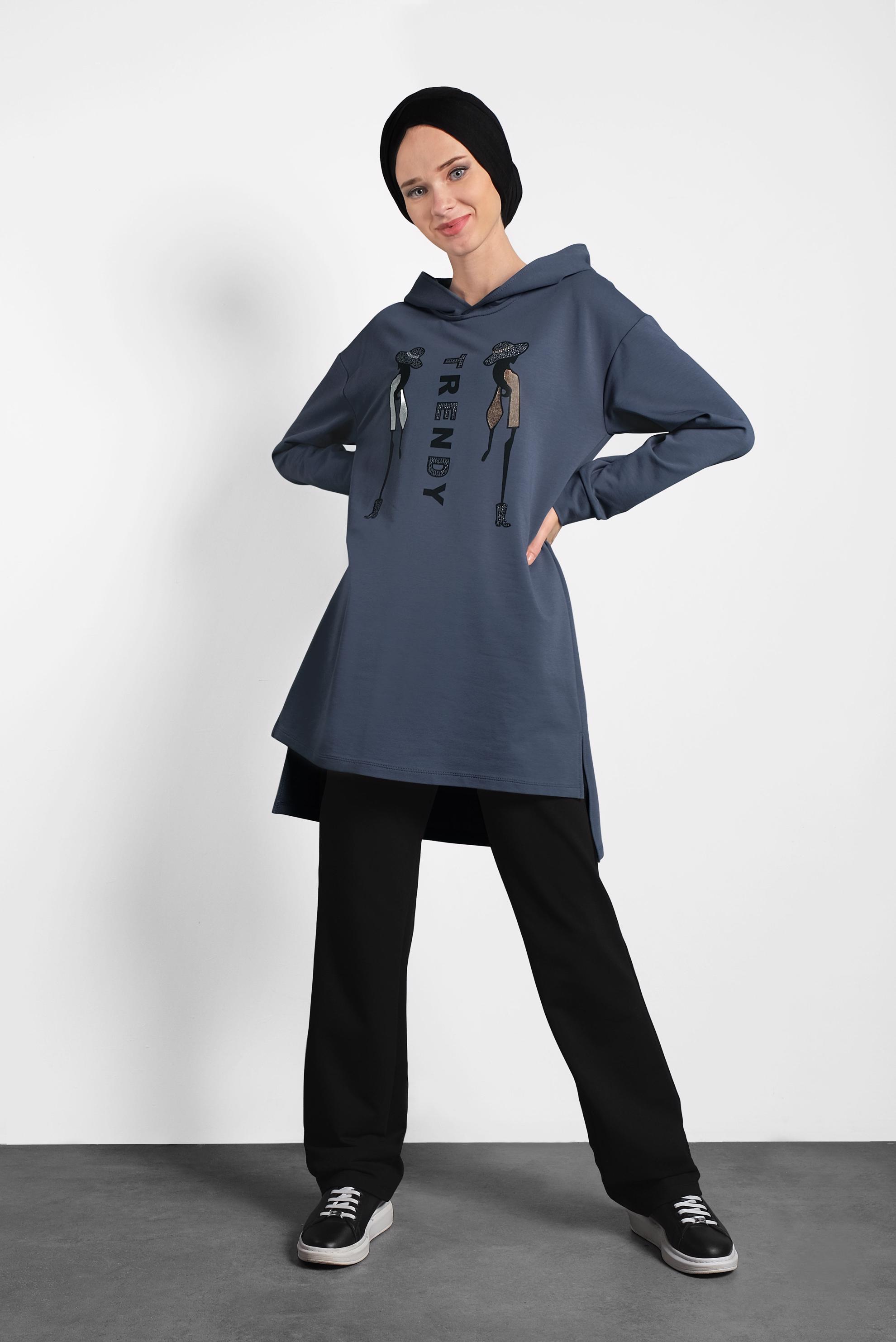 Vêtements hijab BLEU MARINE SURVÊTEMENT À IMPRIMÉ 40227 