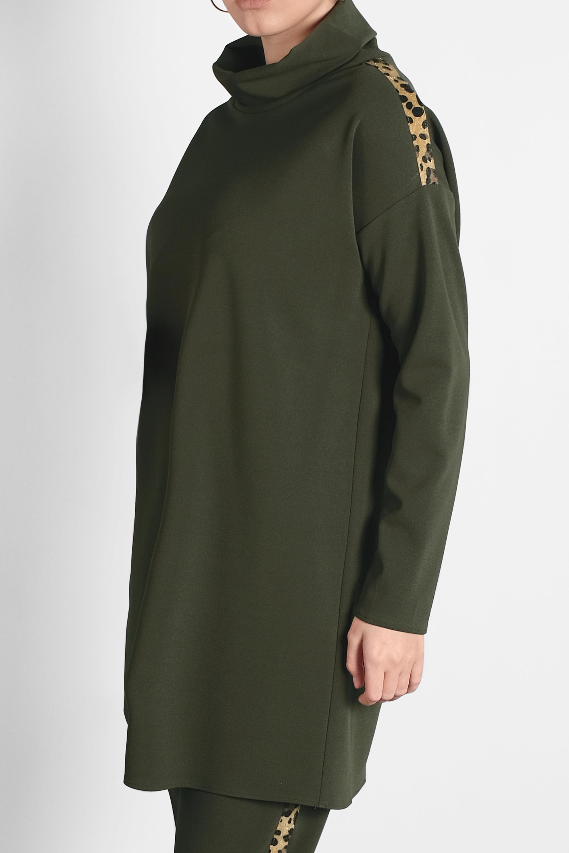 Tesettür giyim YEŞİL LEOPAR DESENİ DETAYLI İKİLİ PANTOLONLU TAKIM 40267