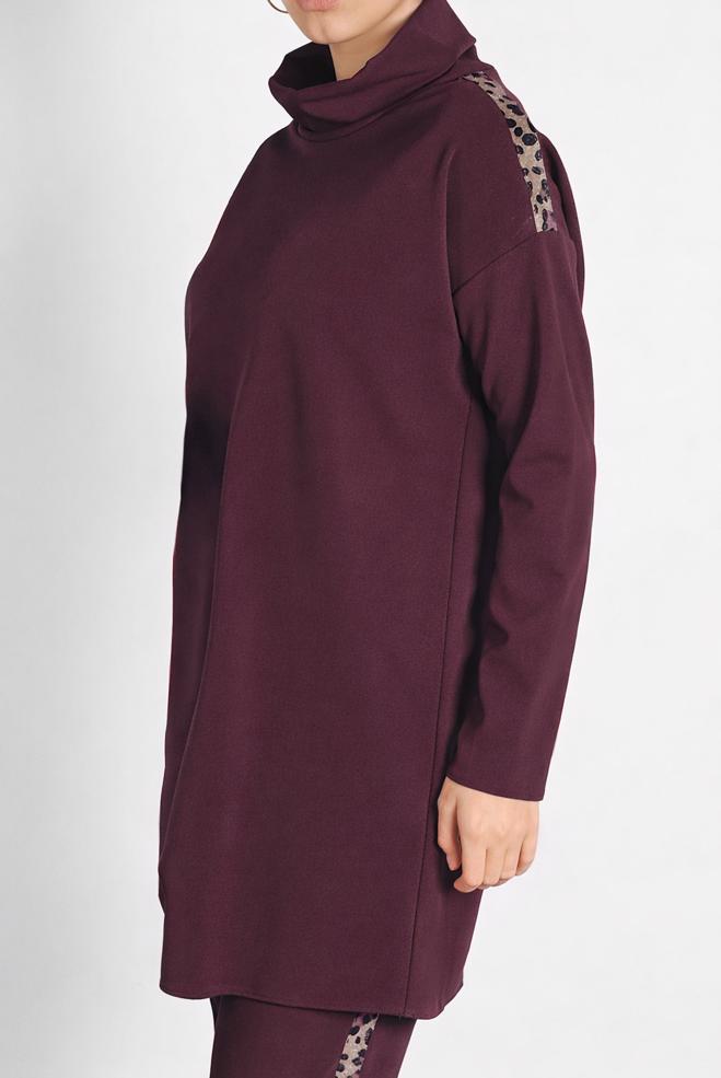 Vêtements hijab ROUGE BORDEAUX ENSEMBLE PANTALON DÉTAILLÉ MOTIF LÉOPARD 40267 - ALVİNA